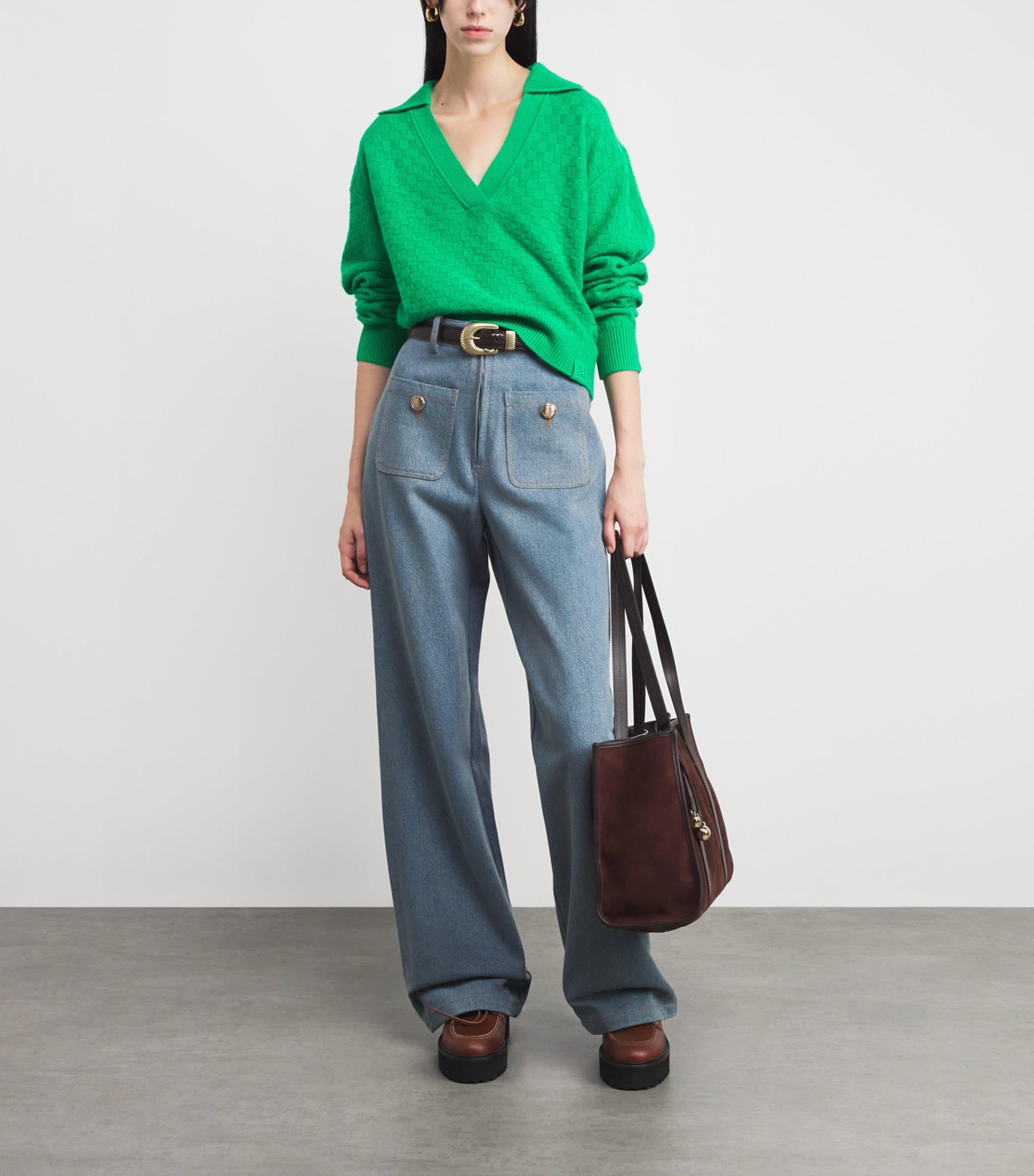 Wool-Cashmere V-Neck Sweater GREEN Image 2