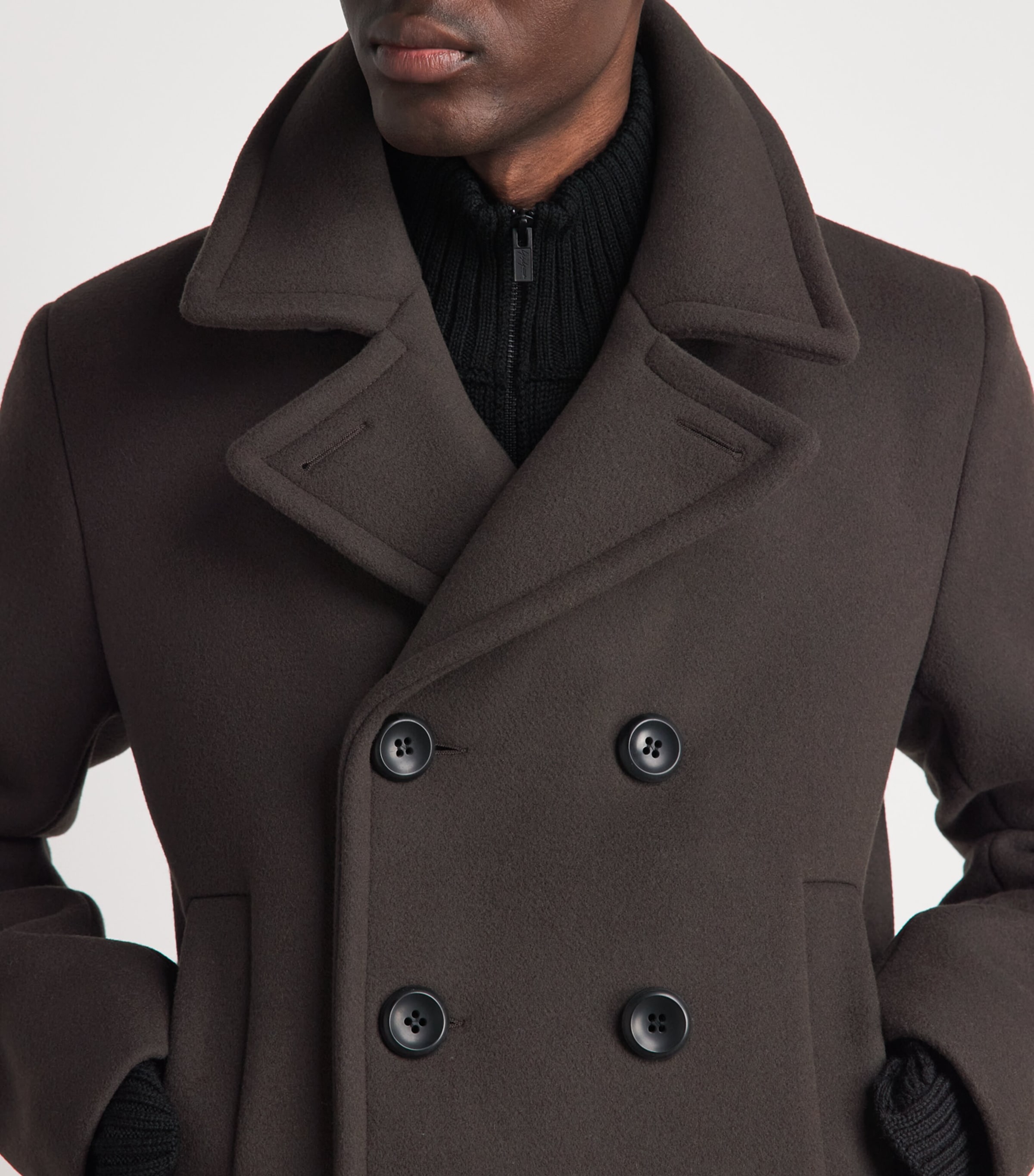 Sandro Paris Mens Wool-Blend Peacoat Taupe / Kaki Image 3