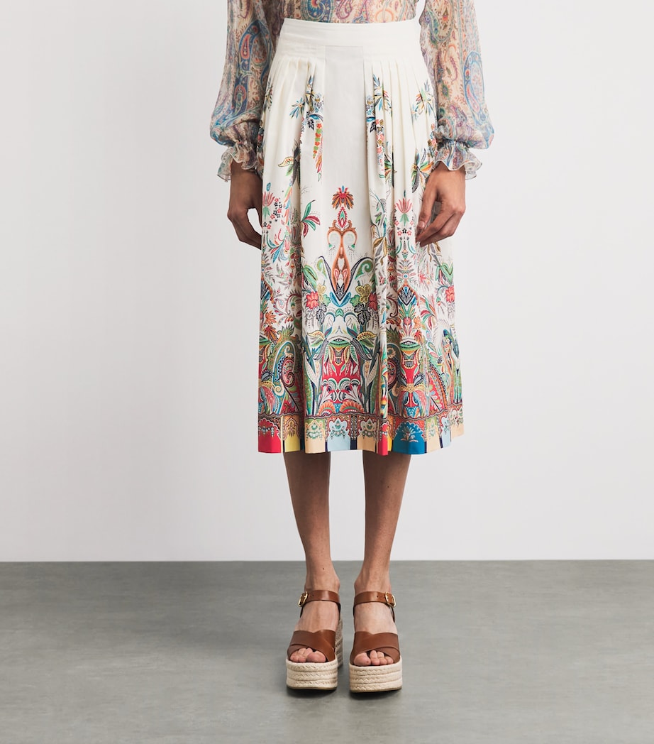 Etro Womens Cotton Paisley Pleated Midi Skirt Prnt/white Bs Image 4