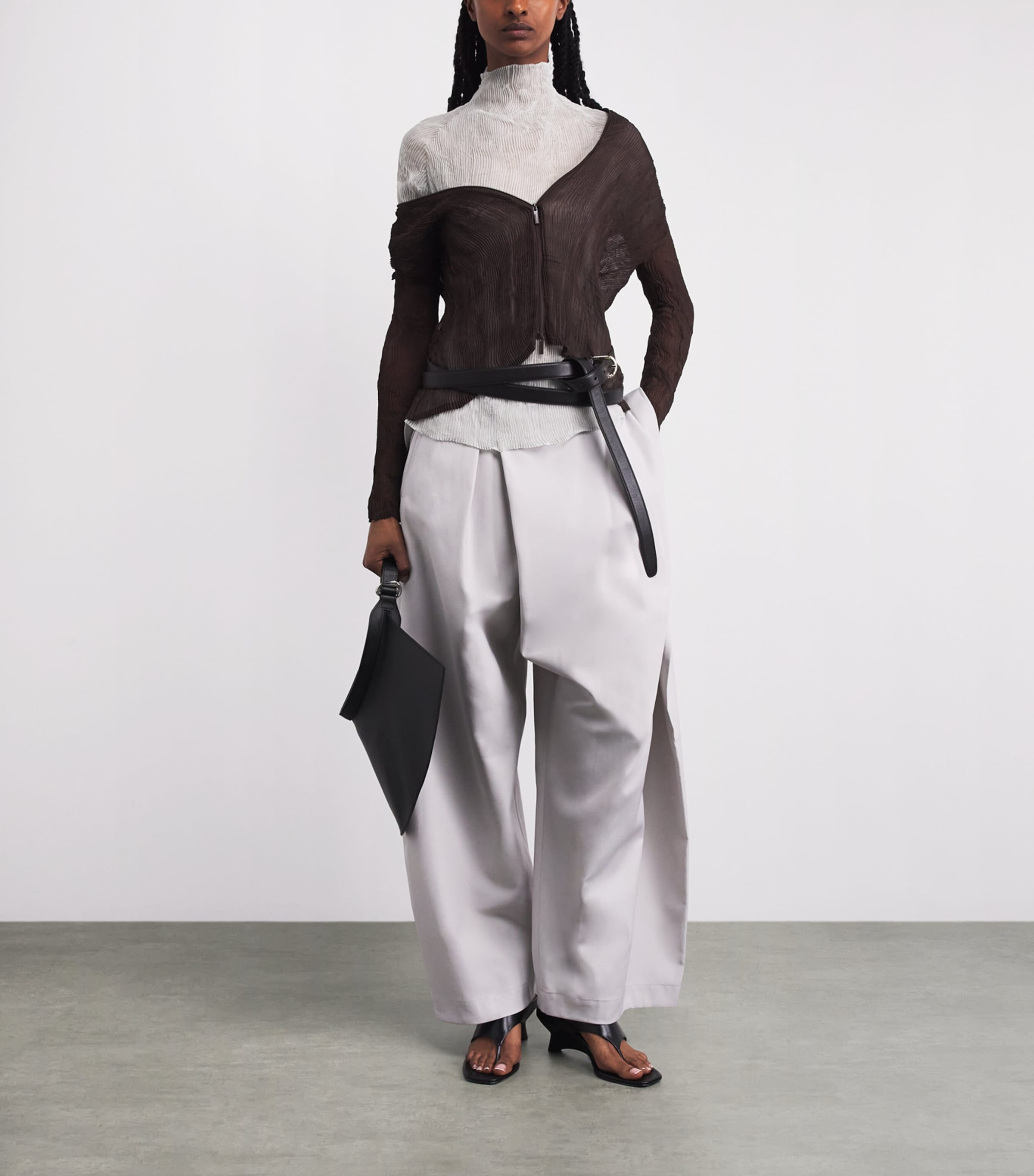 Issey Miyake Womens Chiffon Twist 3 Top Light Grey Image 2