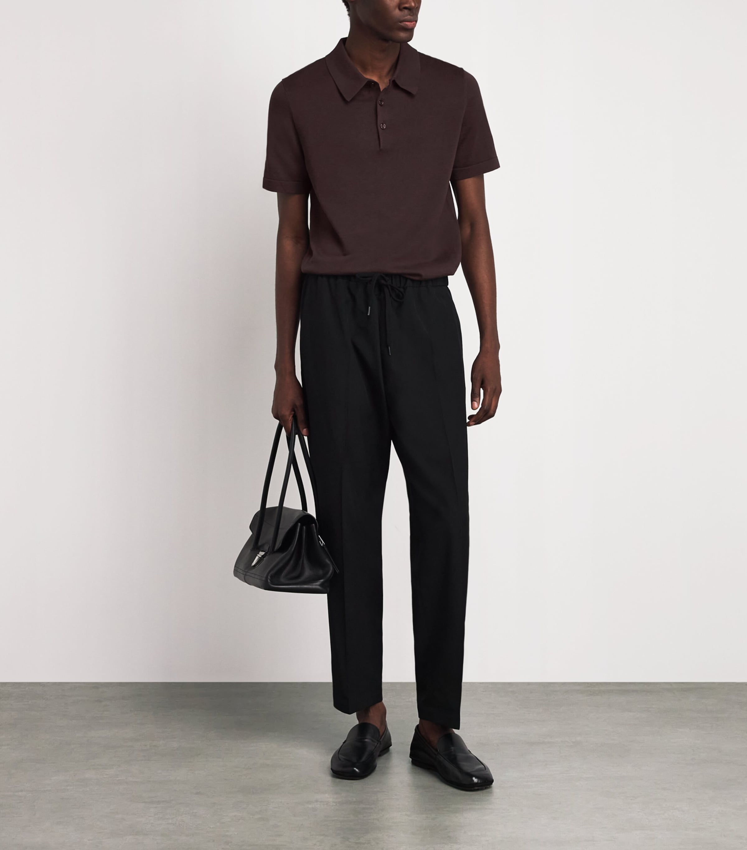 Sandro Paris Mens Knitted Polo Shirt Chocolate Image 2