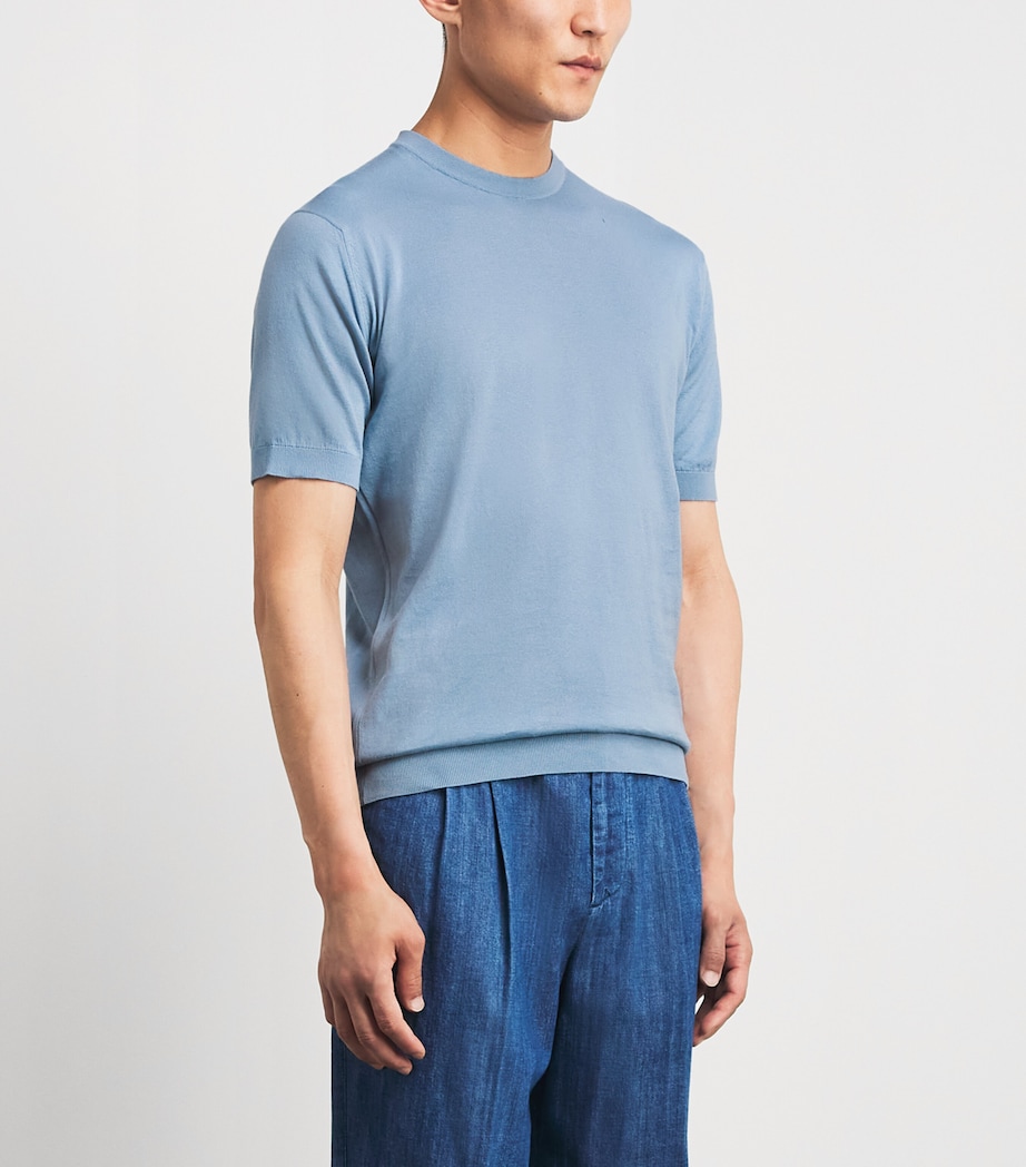 John Smedley Mens Merino Wool T-Shirt Cove Blue Image 4
