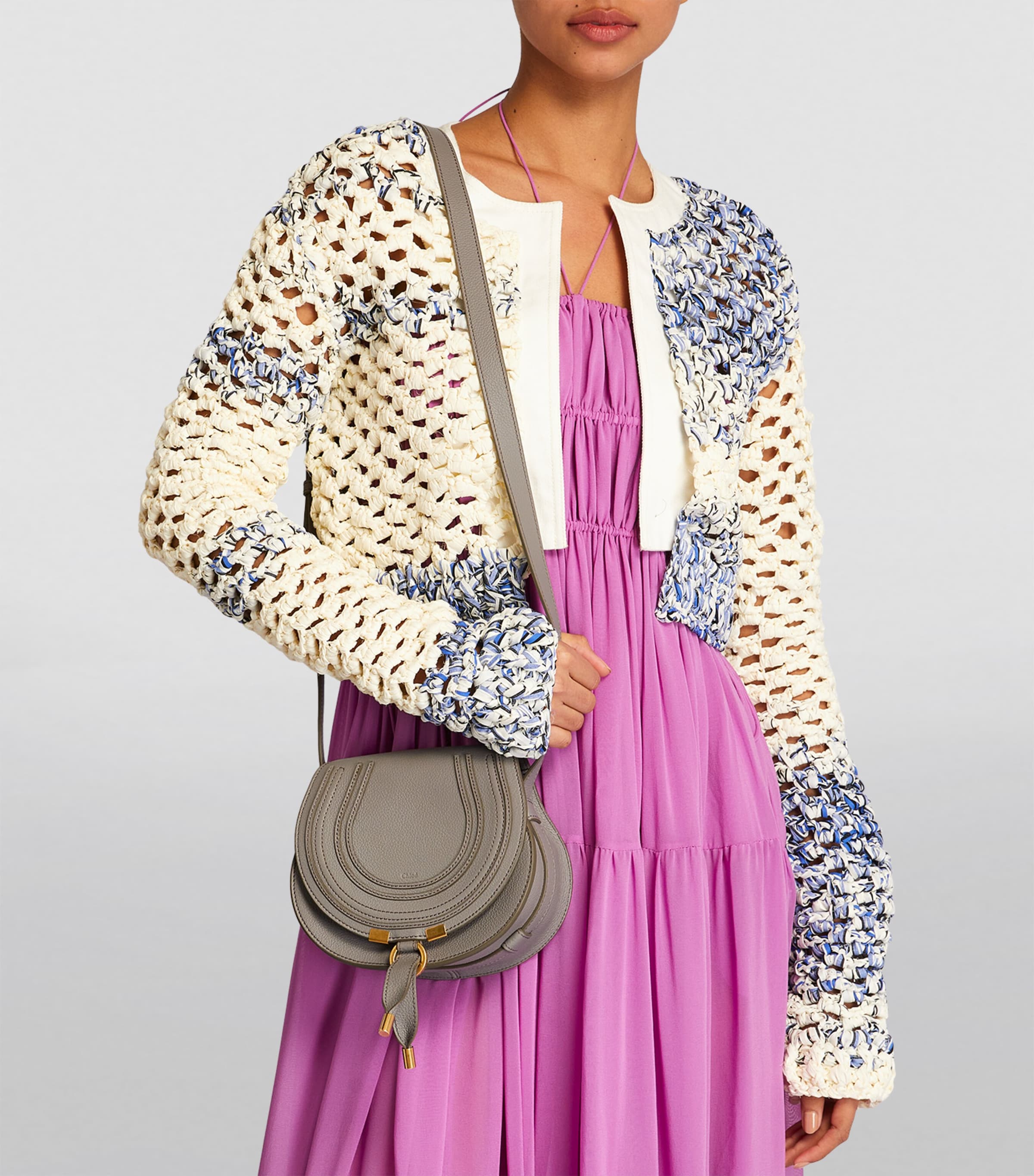 Small Leather Marcie Saddle Bag CASHMERE GREY Image 5