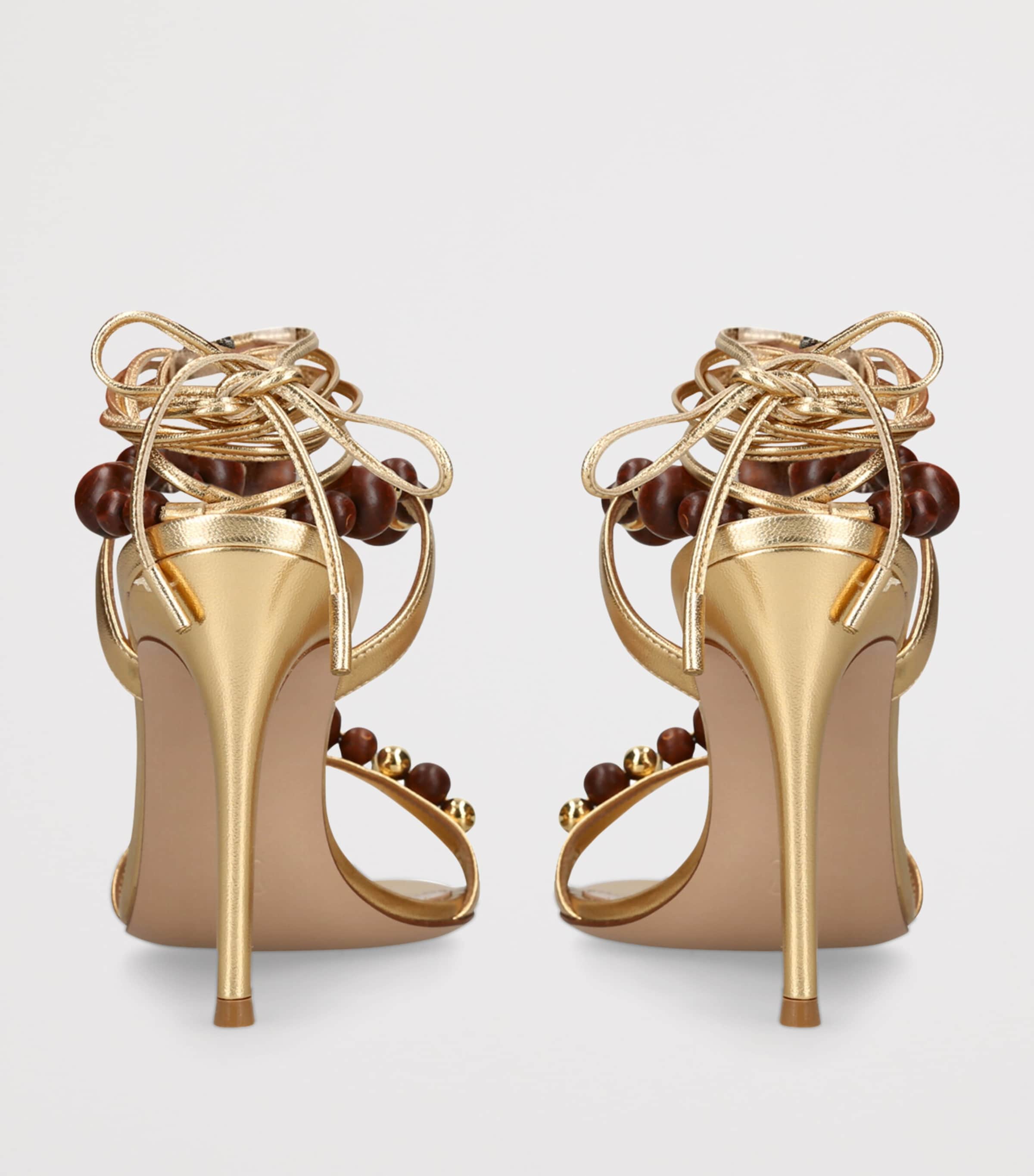 Gianvito Rossi Leather Embellished Pandawa Wrap Sandals 95 Gold Image 4