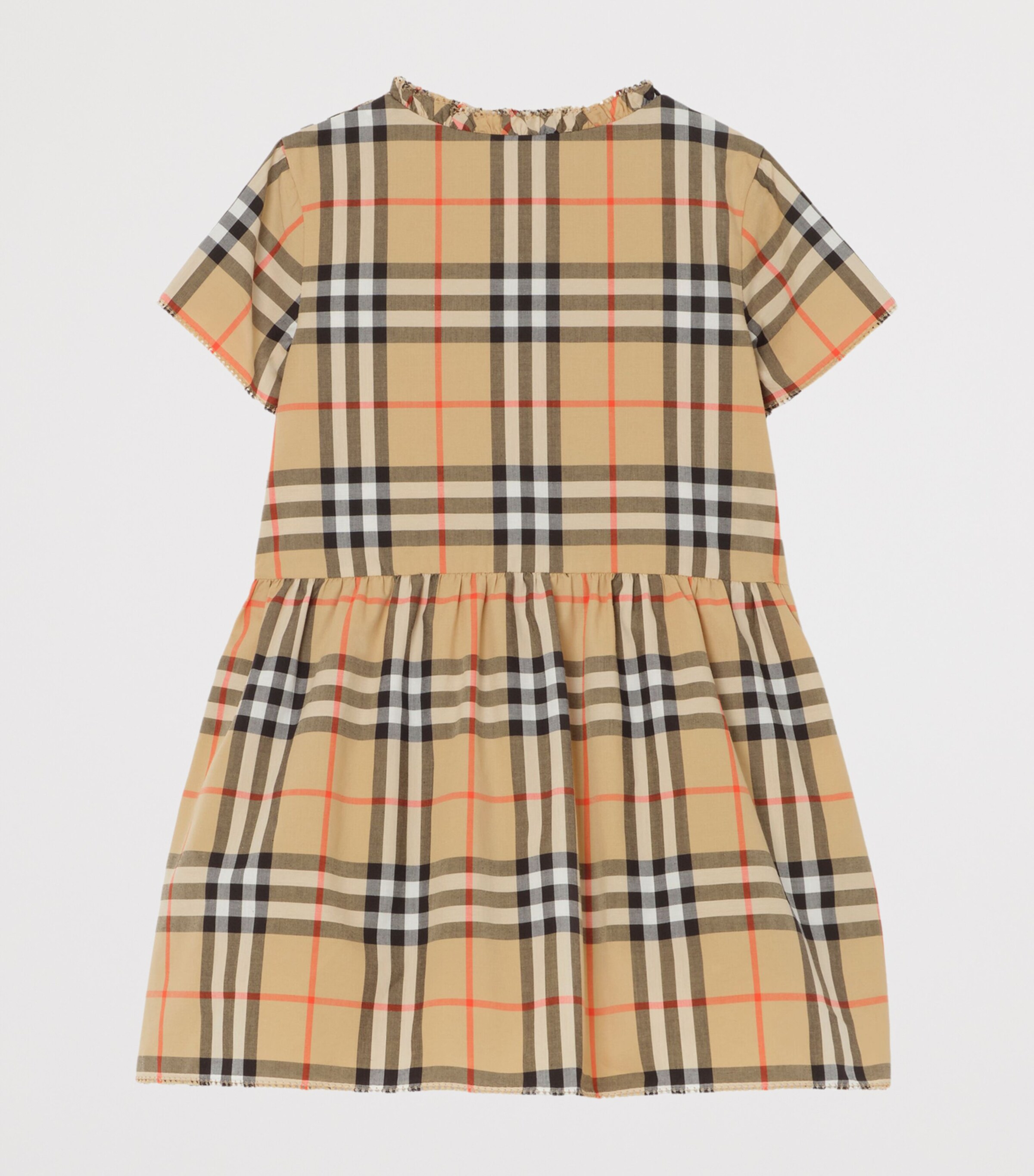 Burberry Kids Cotton Smocked Check Dress (3-36 Months) Sand Ip Check Image 2