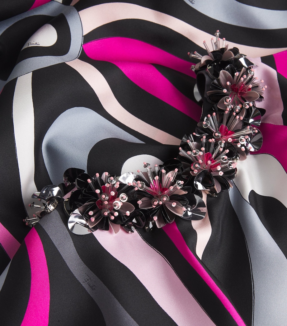 Silk Embellished Marmo Kaftan 003 NERO/FUXIA Image 6