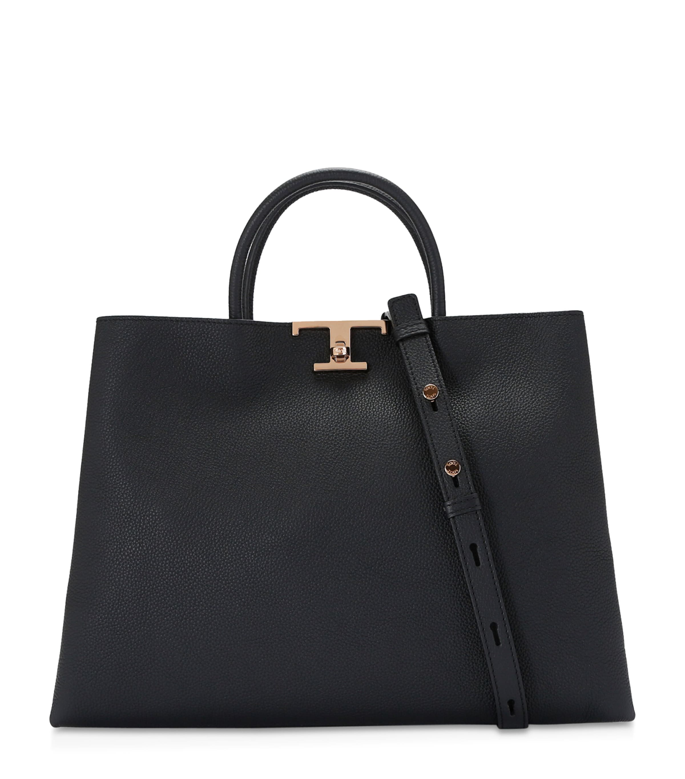 Tod's Small Leather Timeless T Shoulder Bag In Black