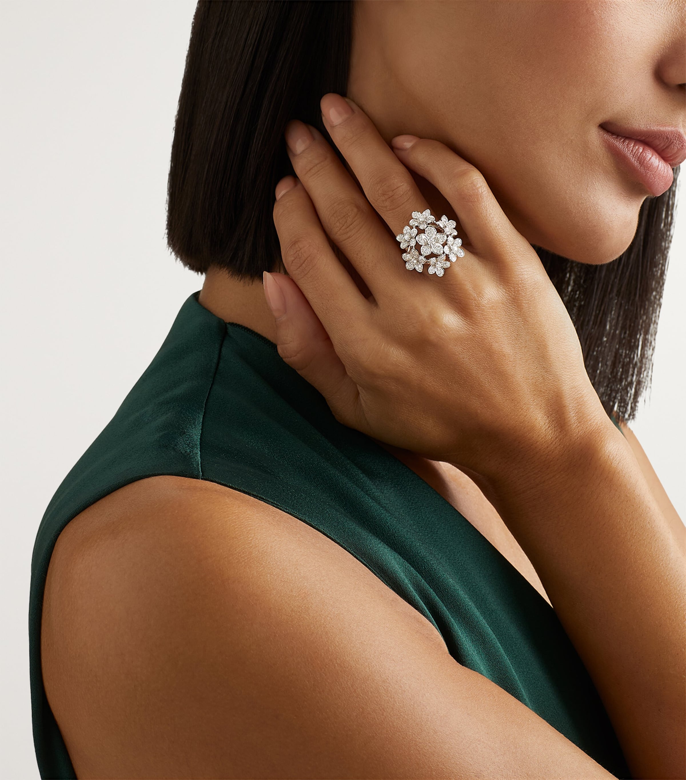 White Gold and Diamond Wild Flower Ring (One Size) WHITE GOLD Image 2