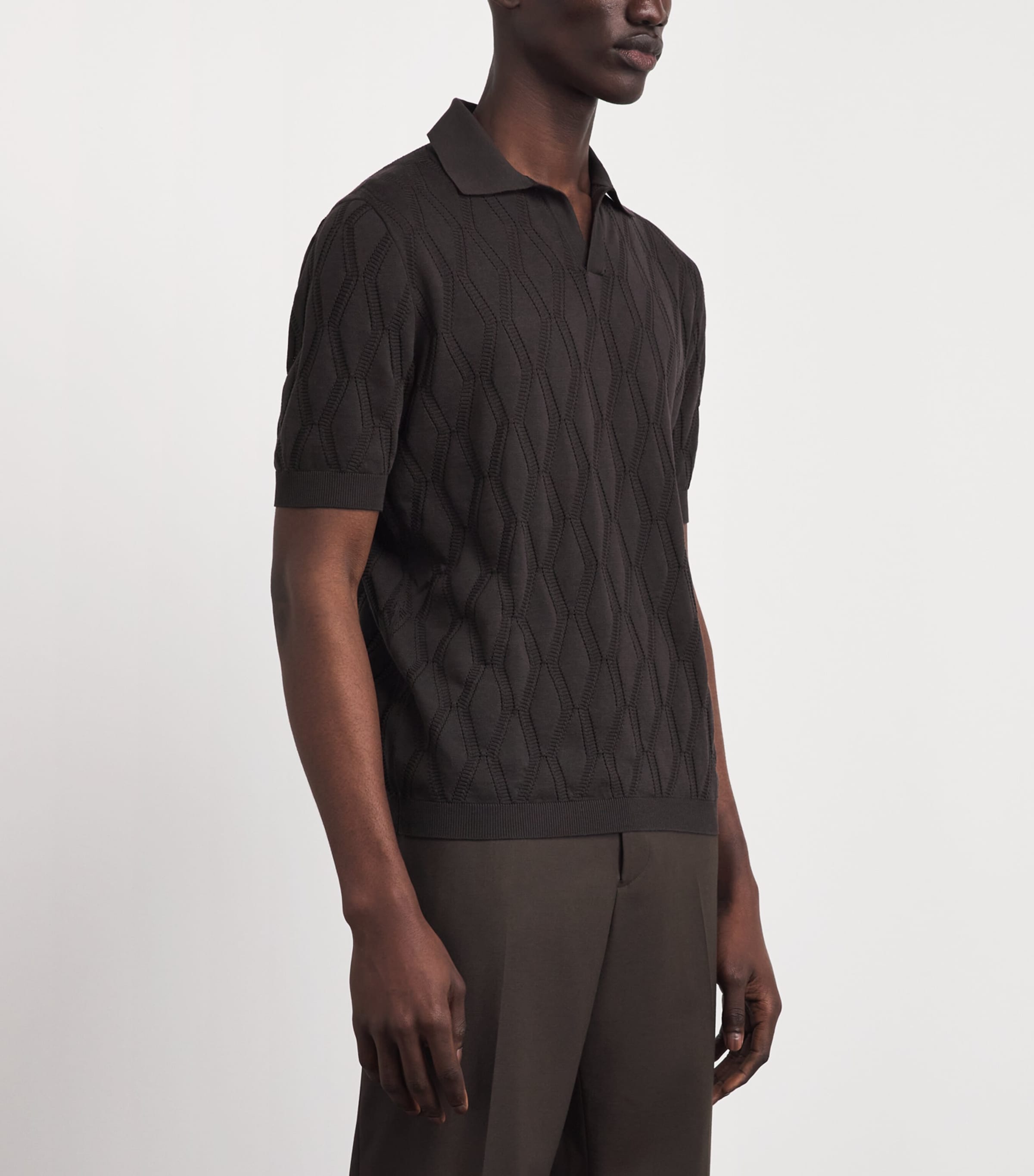 Agnona Mens Cotton-Silk Knitted Polo Shirt Brown Chocolate Image 4