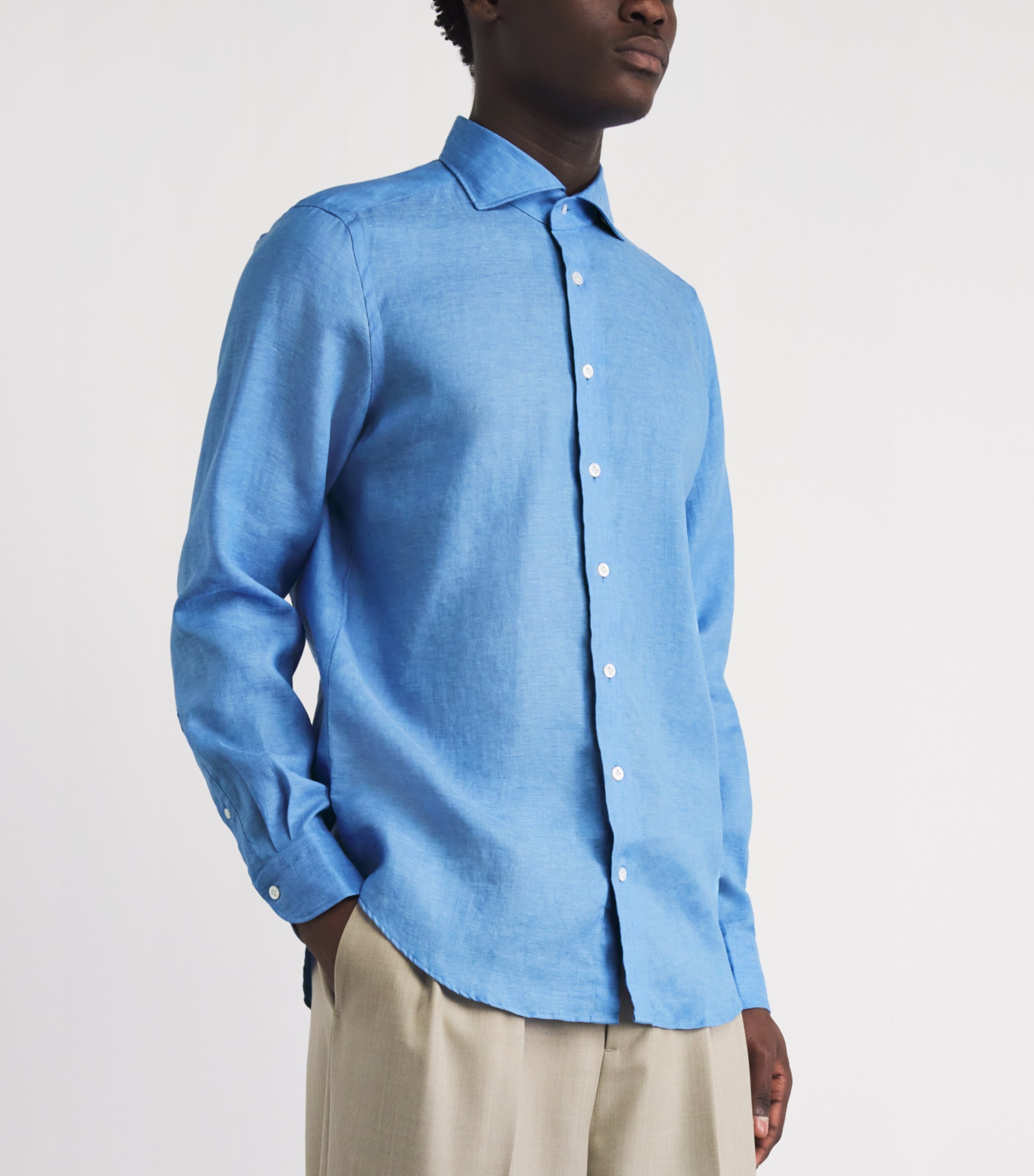 N.Peal Mens Linen Cannes Shirt Blue Image 4