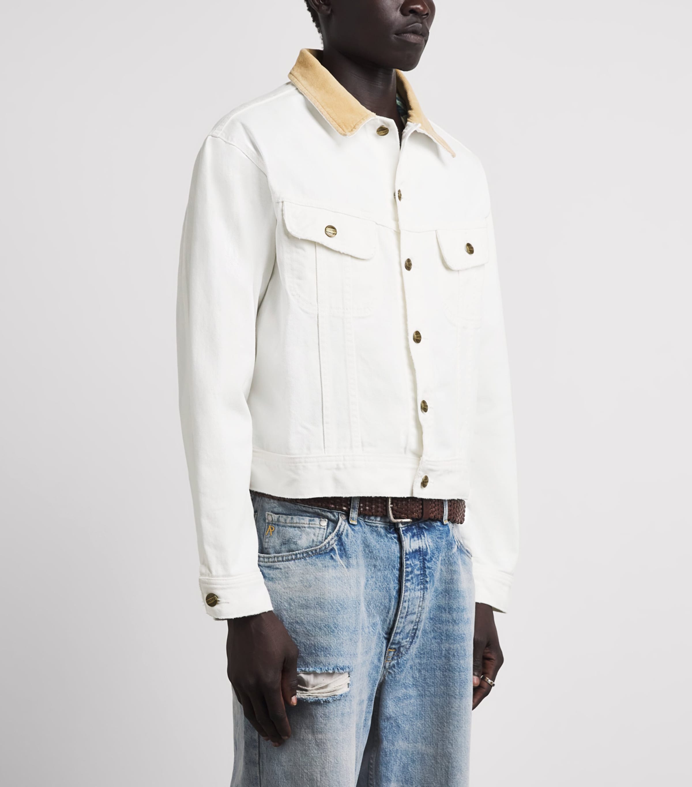 Cherry Los Angeles Mens Denim Trucker Jacket Vintage White Image 4