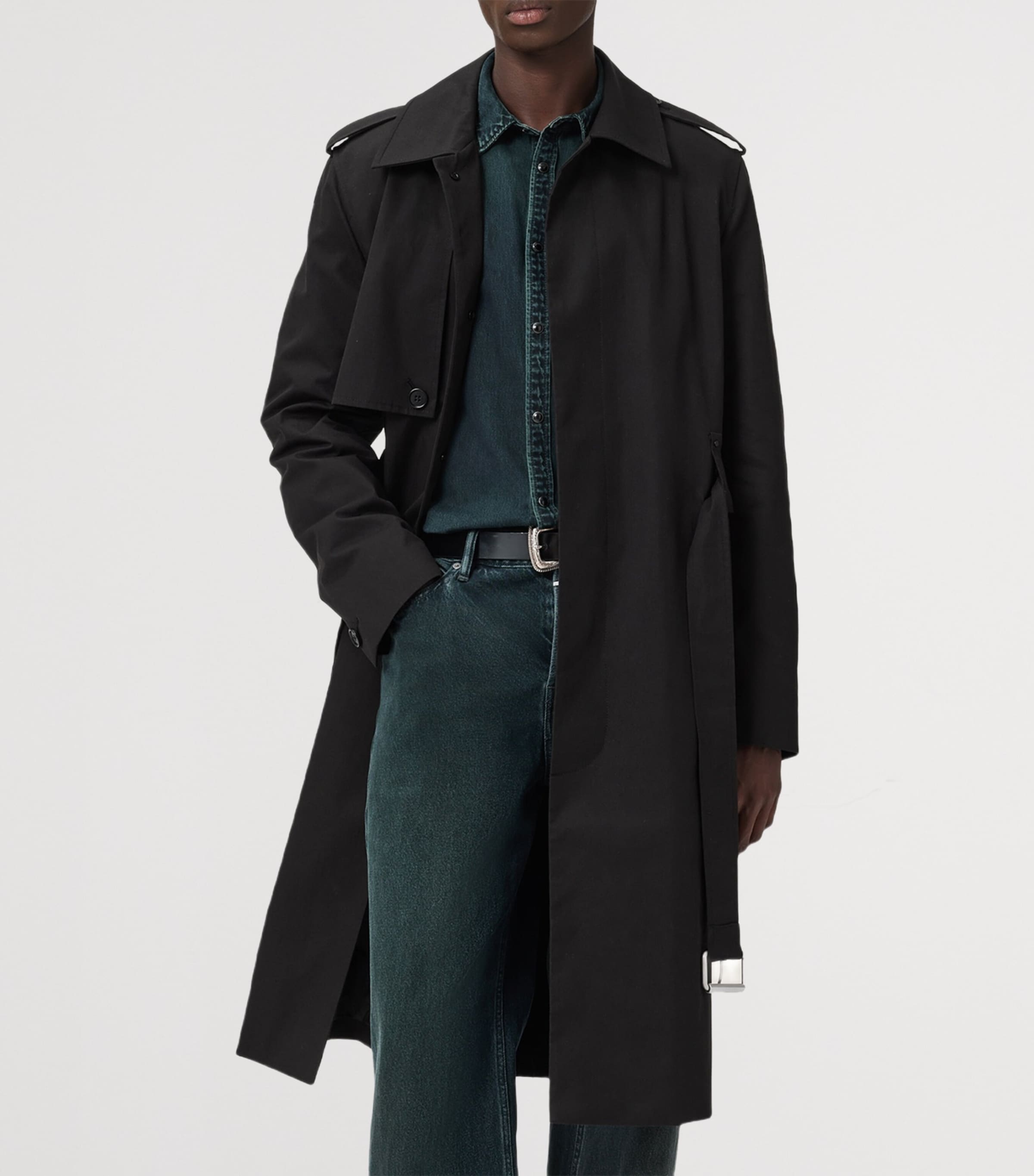 AllSaints Mens Cotton-Blend Bastille Trench Coat Black Image 6
