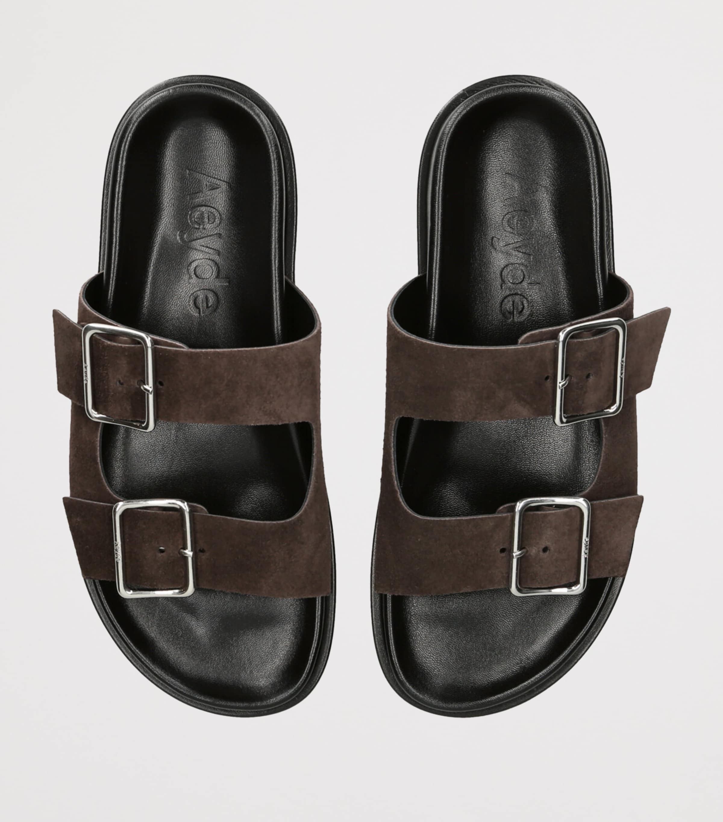 Suede Buckle Meena Slides DARK BROWN Image 4