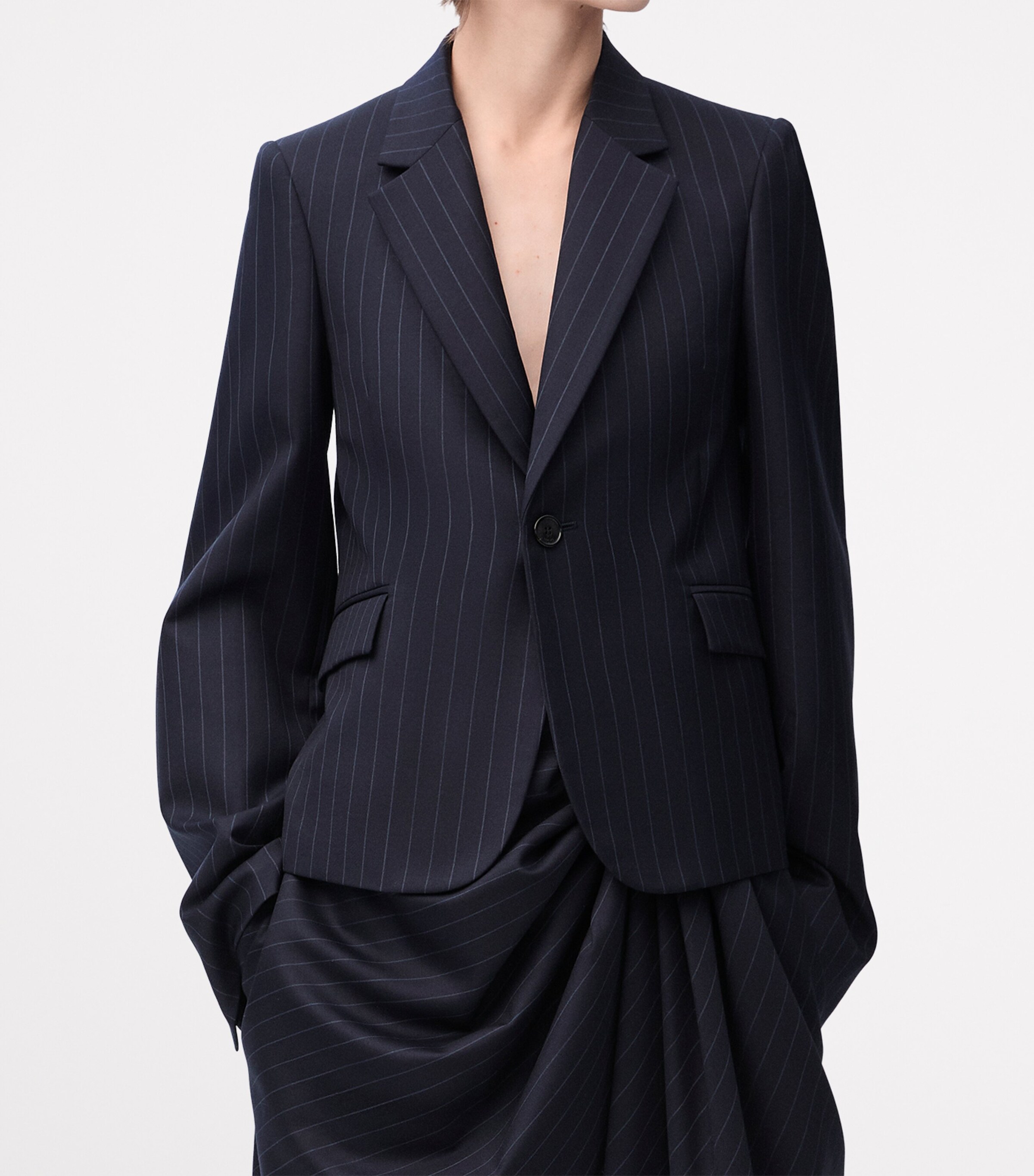 Pinstripe Exaggerated-Sleeve Blazer NAVY/GREY Image 3
