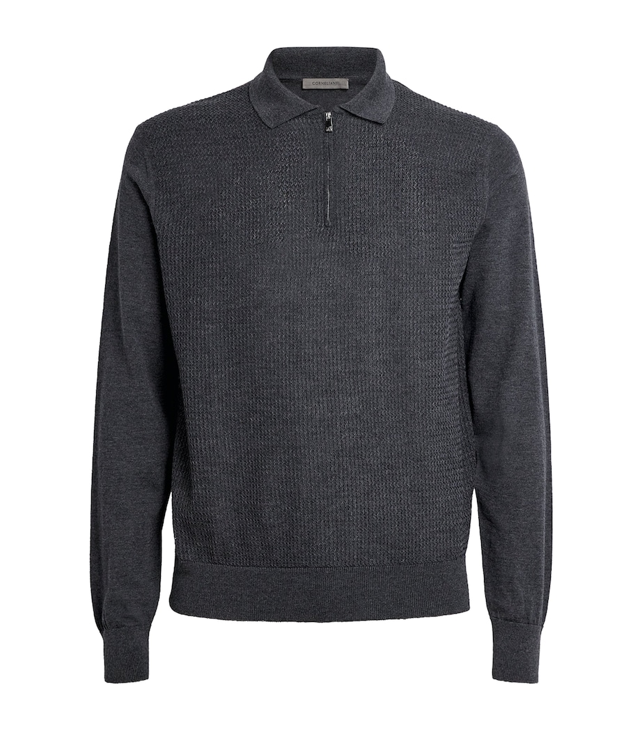 Virgin Wool Quarter-Zip Polo Sweater 14 GREY MELANGE Image 1