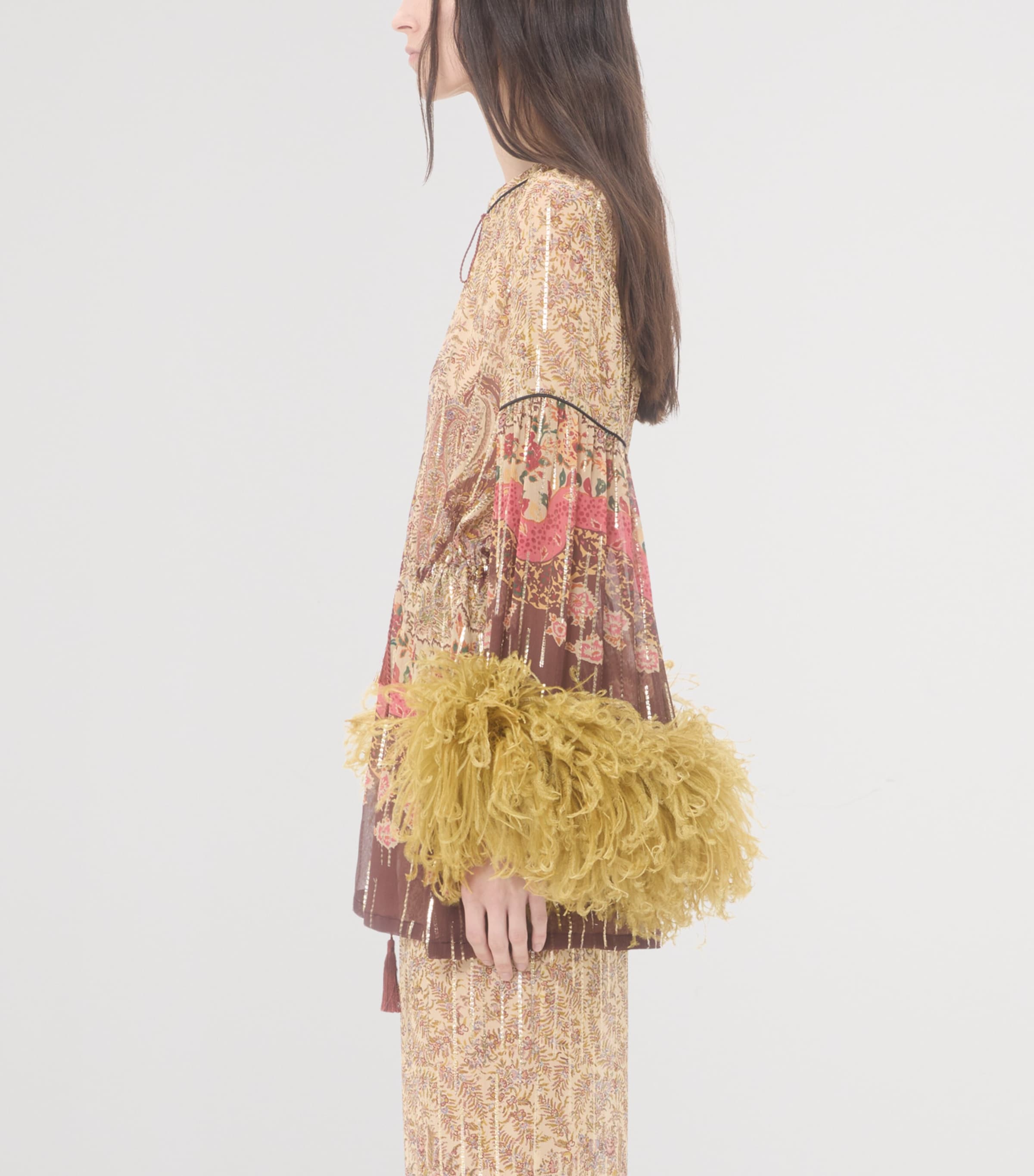 Valentino Womens Metallic Silk Feather-Trim Top Image 3