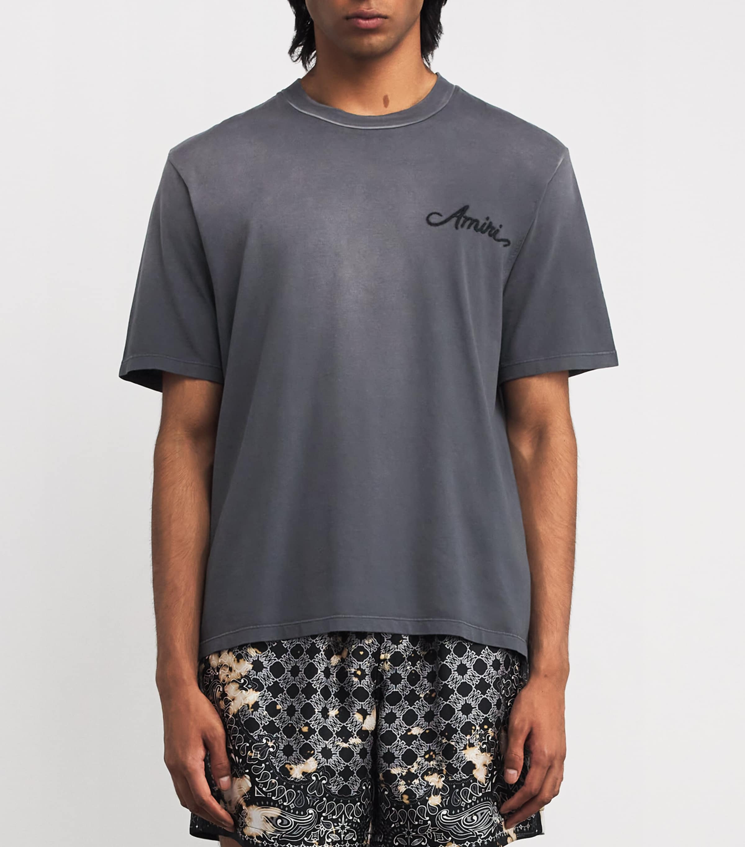 AMIRI Mens Cotton Bandana Patch T-Shirt Black Image 3