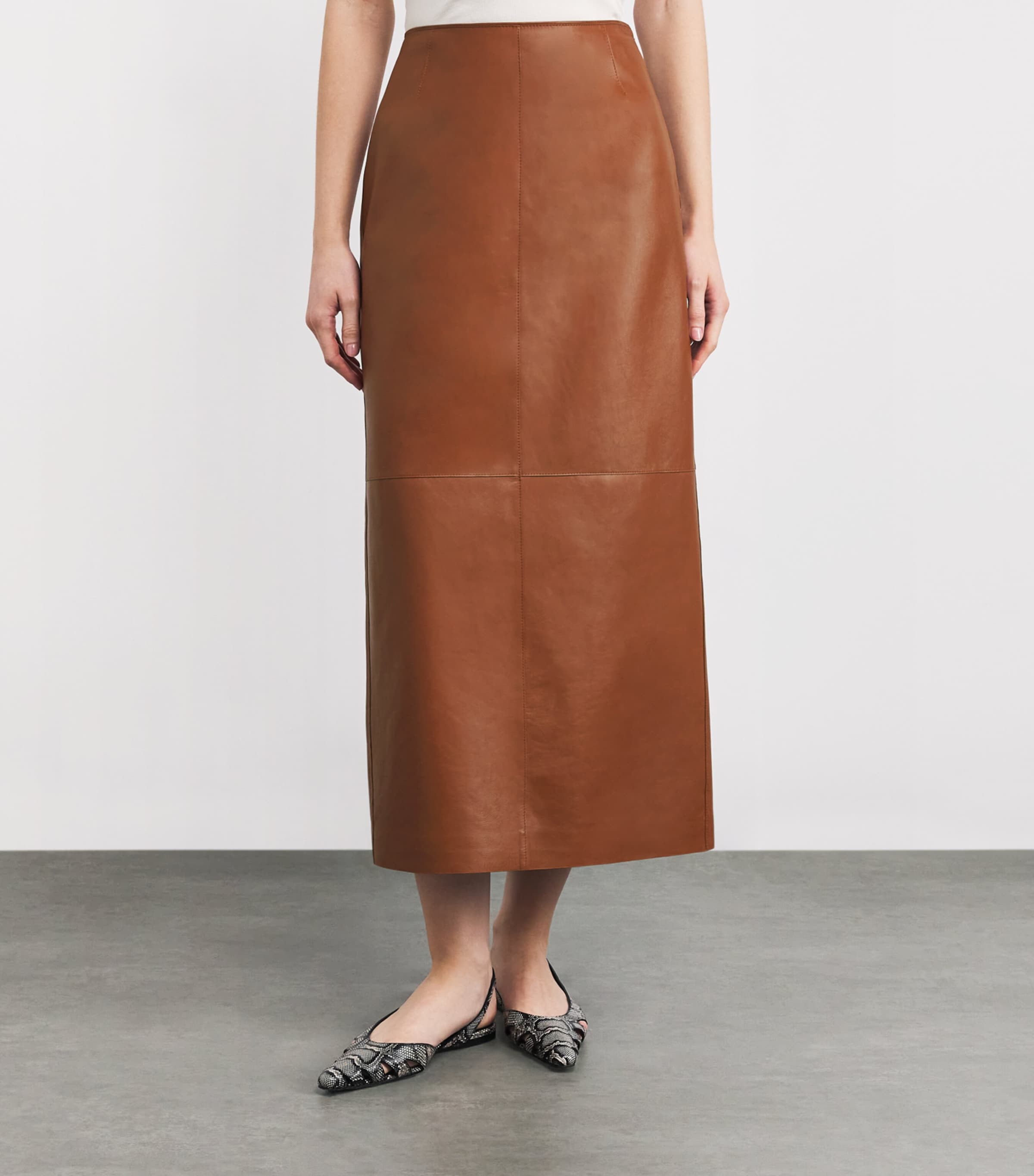 Lafayette 148 Womens Lambskin Midi Skirt Copper Image 3