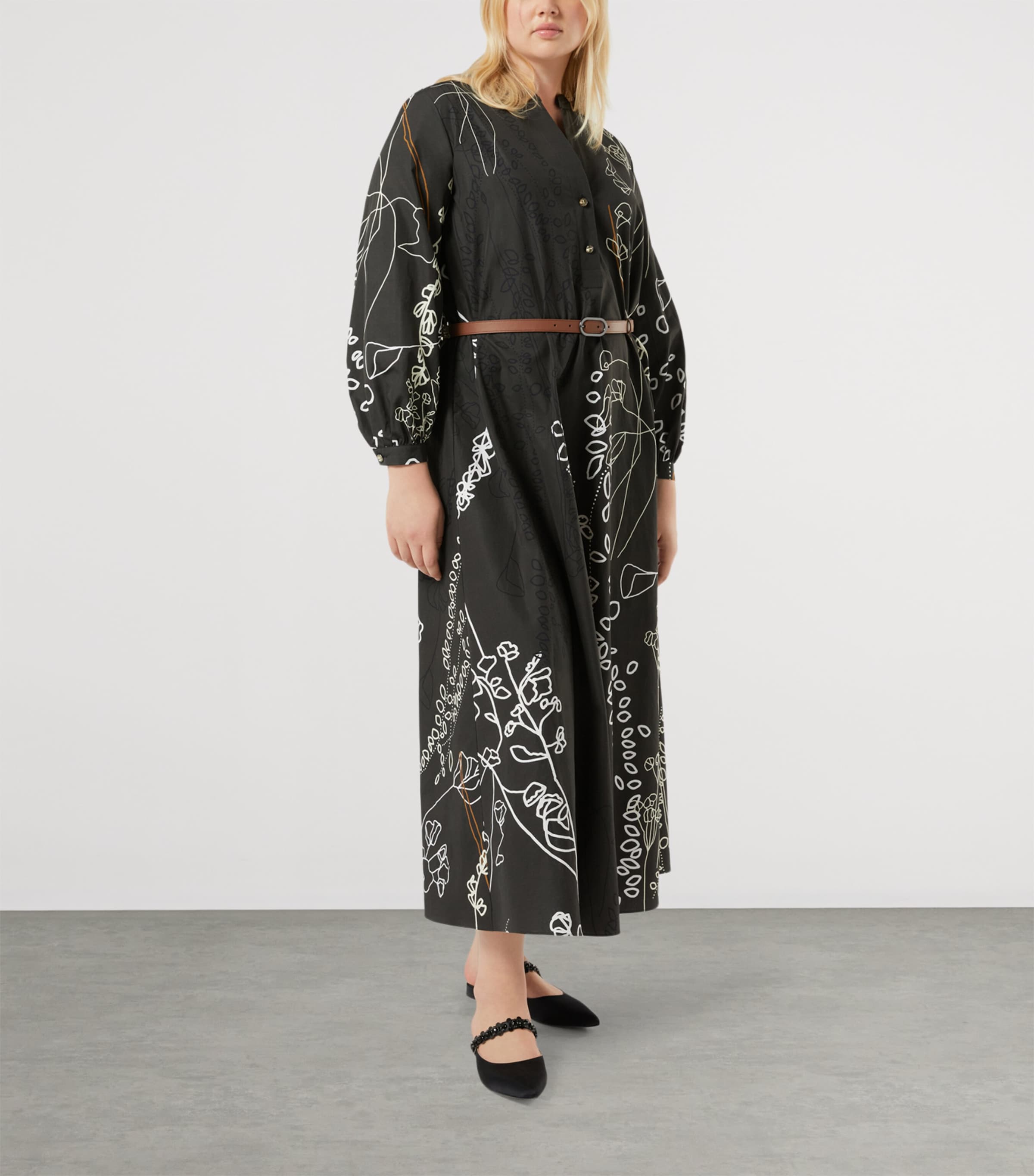 Marina Rinaldi Womens Cotton Printed Maxi Dress Black Image 4