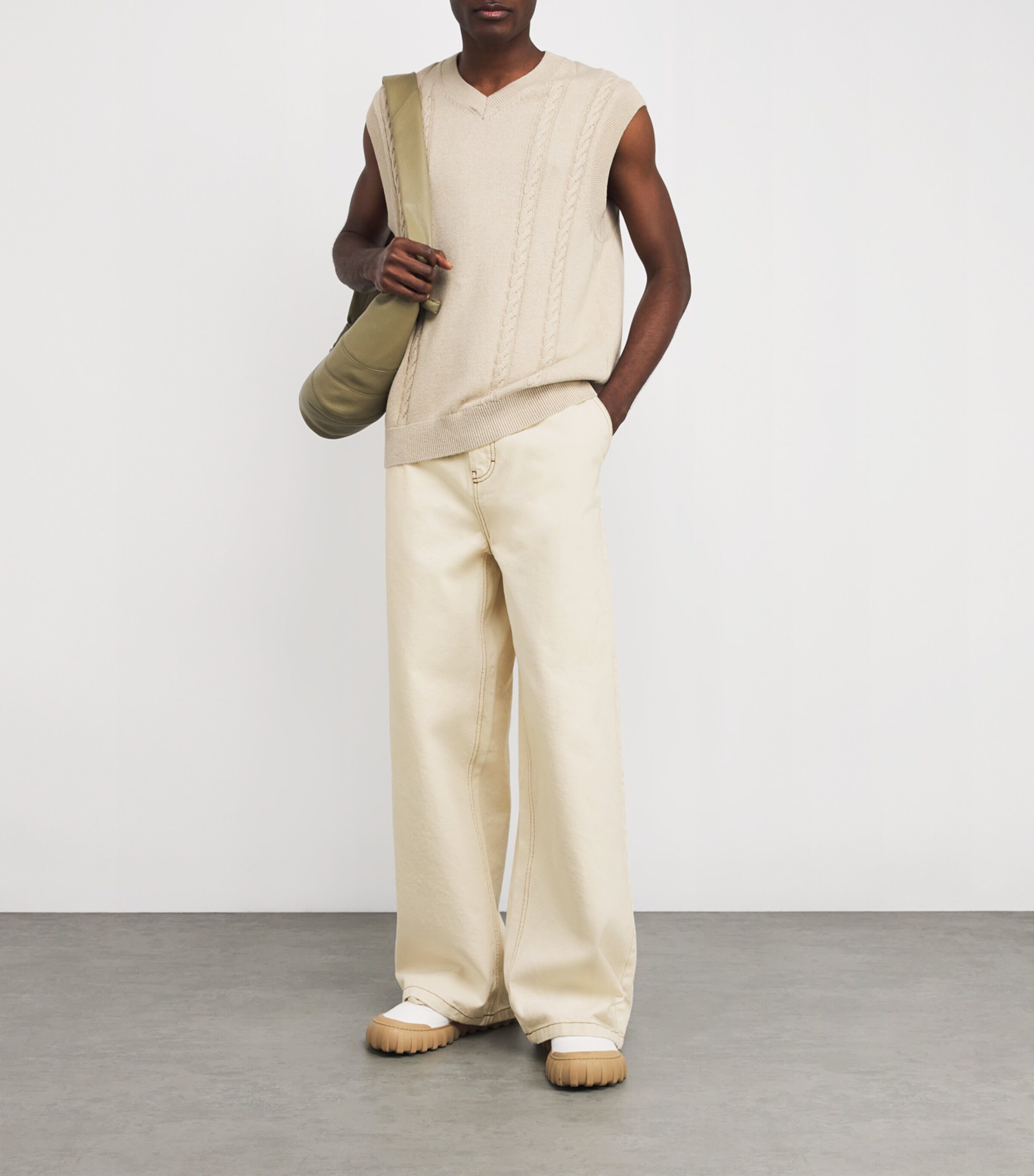 AMI Paris Mens Cotton Twill Wide Jeans Blanc Image 2