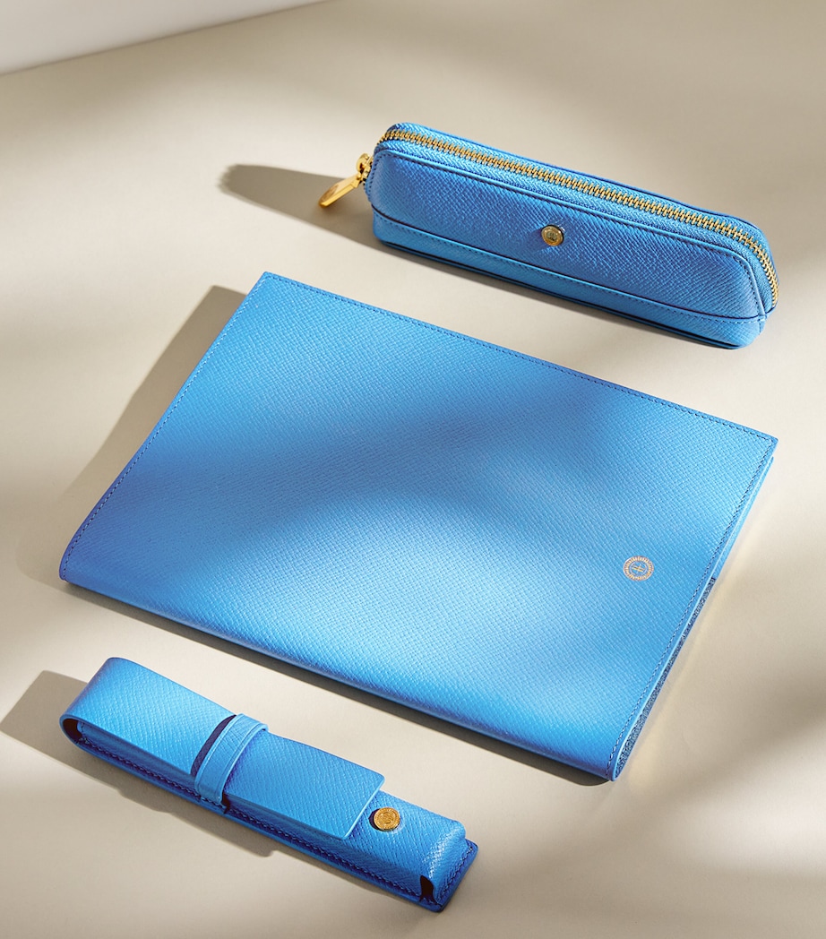 Harrods Leather Refillable Sleeve and Notepad Blue Image 4