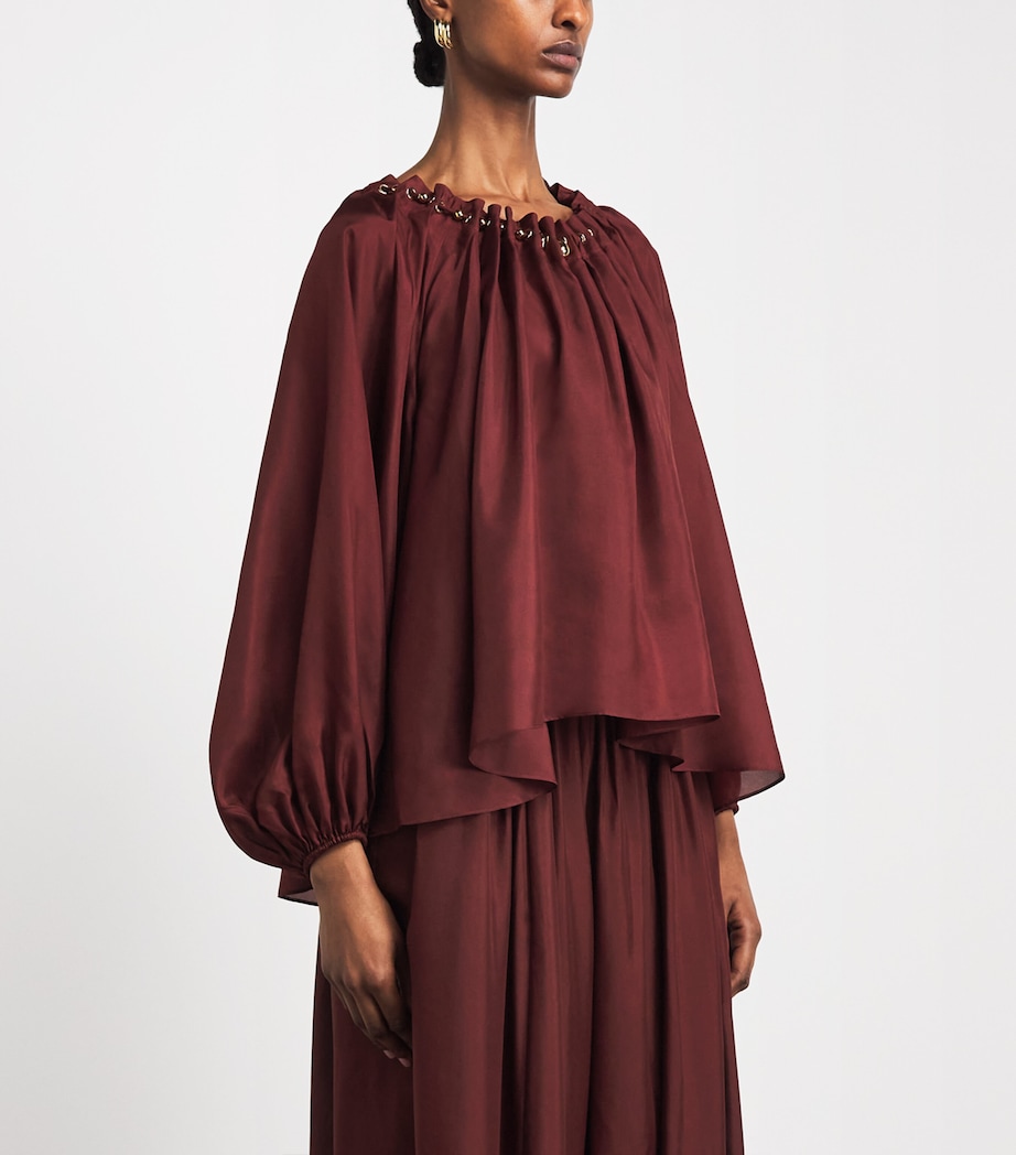 Zimmermann Womens Silk Beaded Aster Blouse Merlot Image 4