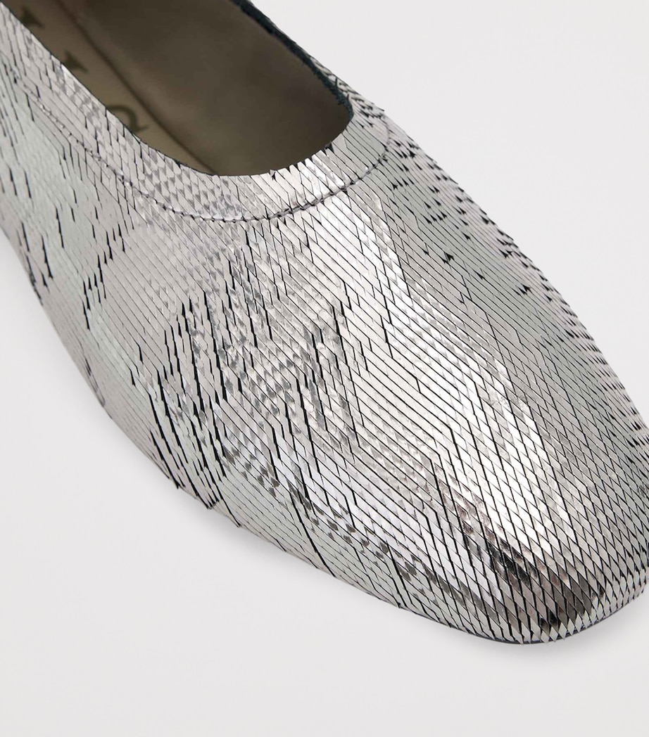 AllSaints Metallic Leather Hailee Ballet Flats Gunmetal Grey Image 5