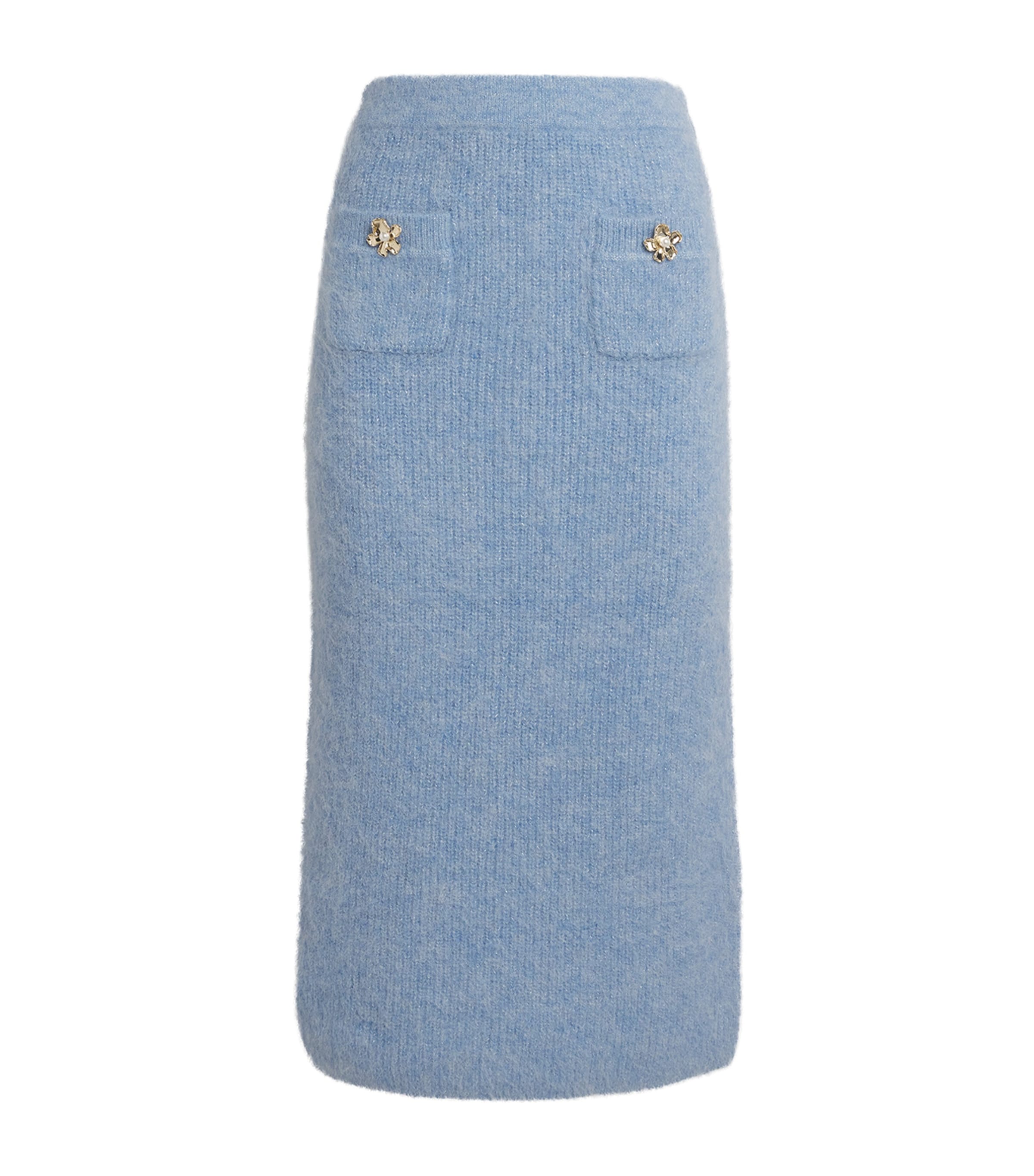 Self-portrait Alpaca-blend Knitted Midi Skirt In Blue