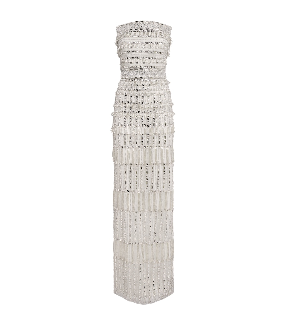 Pamella Roland Womens Tulle Embellished Strapless Gown Ivory/silver Image 1