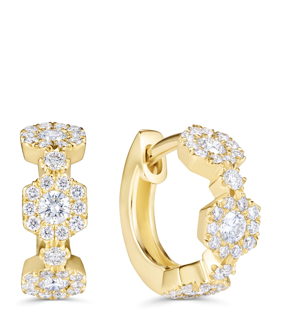 David Morris Yellow Gold and Diamond Triolette Hexagon Hoop Earrings Clear Image 1