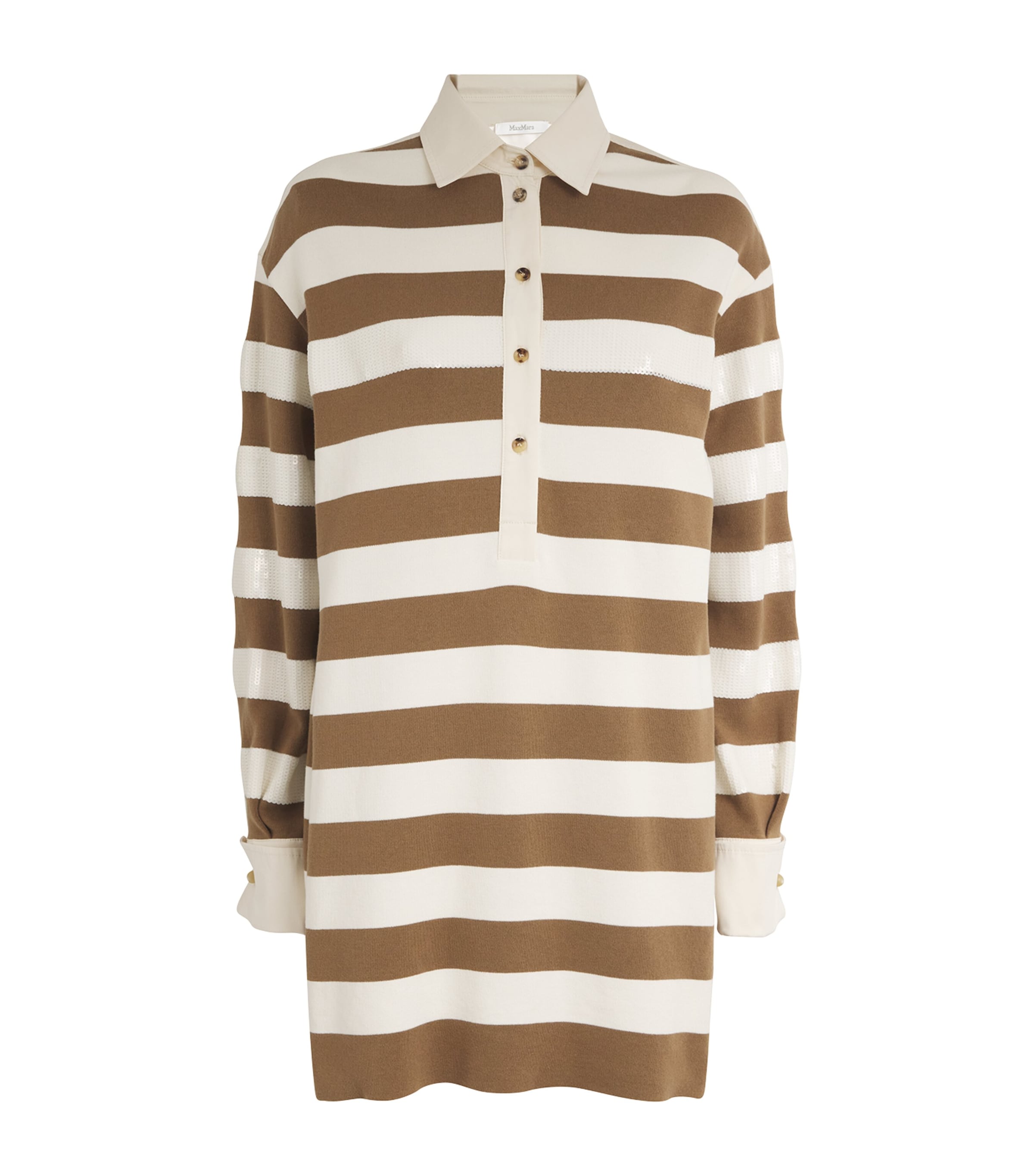 Shop Max Mara Cotton Rugby Shirt Mini Dress In Beige