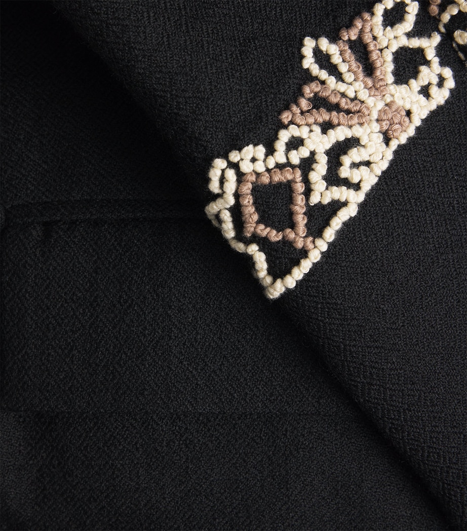 Kartik Research Mens Wool Embroidered Blazer Black/ Ecru/ Beige Image 6