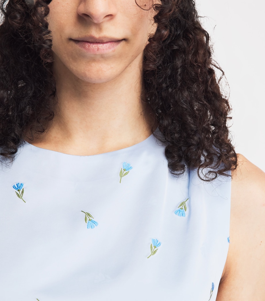Claudie Pierlot Womens Satin Floral Side-Tie Blouse Sky Image 3
