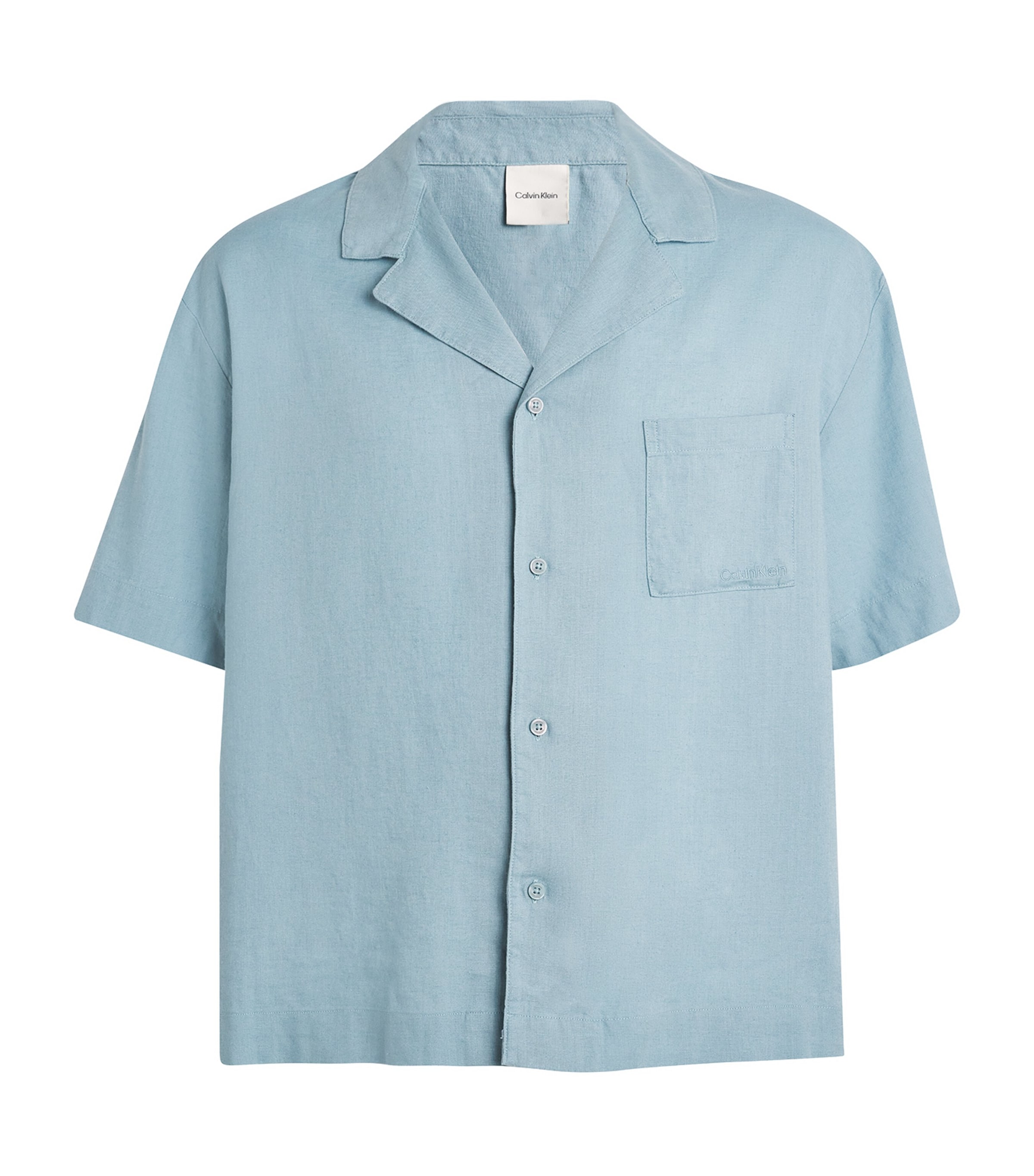 Shop Calvin Klein Linen-blend Pyjama Shirt In Blue