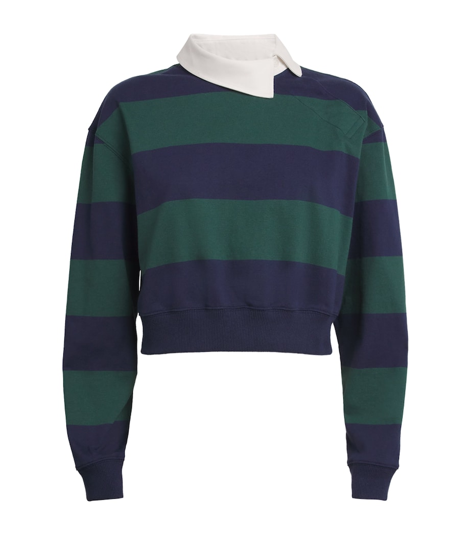 A.W.A.K.E. Mode Womens Organic Cotton Twisted-Collar Rugby Shirt Emerald Green/navy Image 1