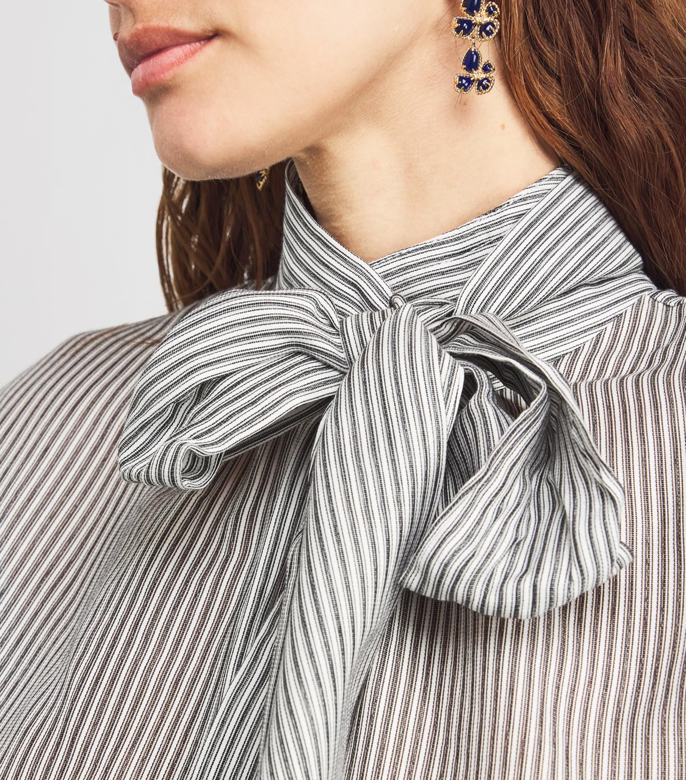 Silk-Cotton Hypnotic Blouse NAVY STRIPE Image 6