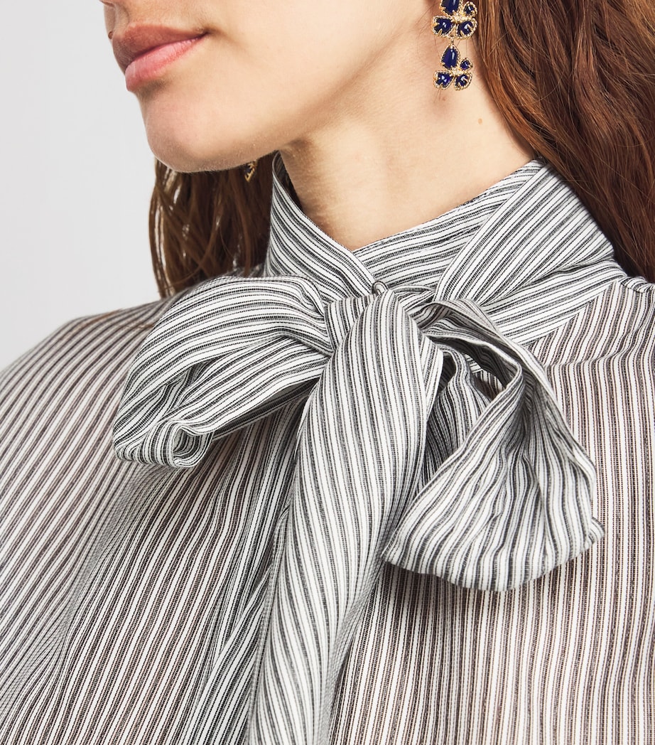 Silk-Cotton Hypnotic Blouse NAVY STRIPE Image 6