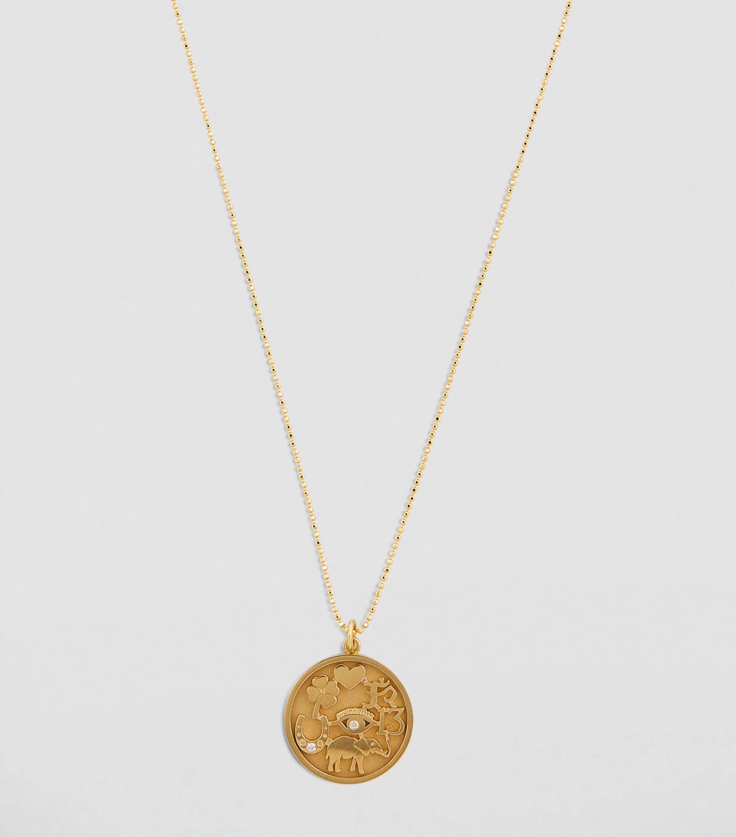 Yellow Gold and Diamond Good Luck Necklace YELLOW GOLD Image 2
