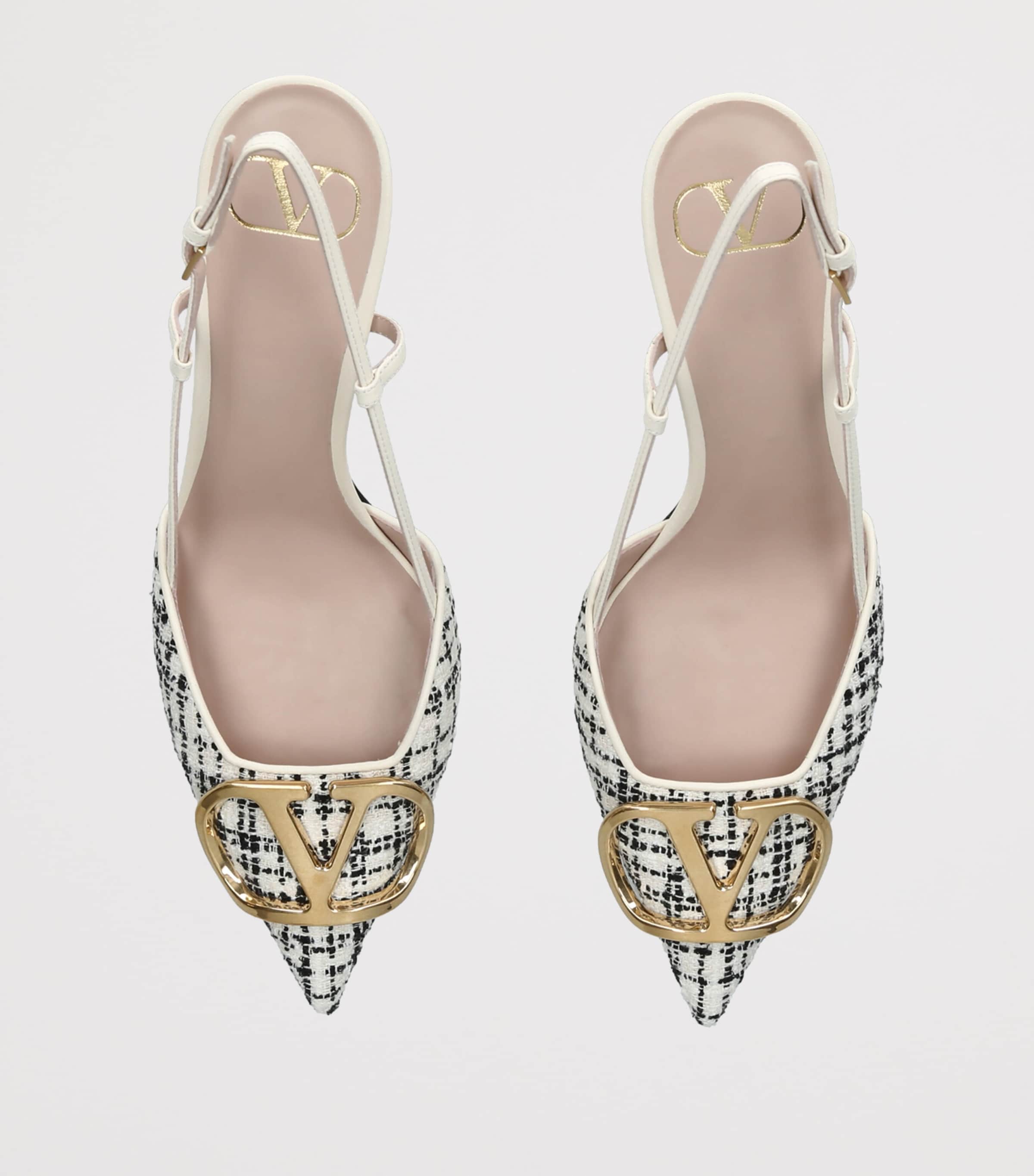 Valentino Garavani Tweed VLogo Slingback Pumps 80 White/comb Image 3
