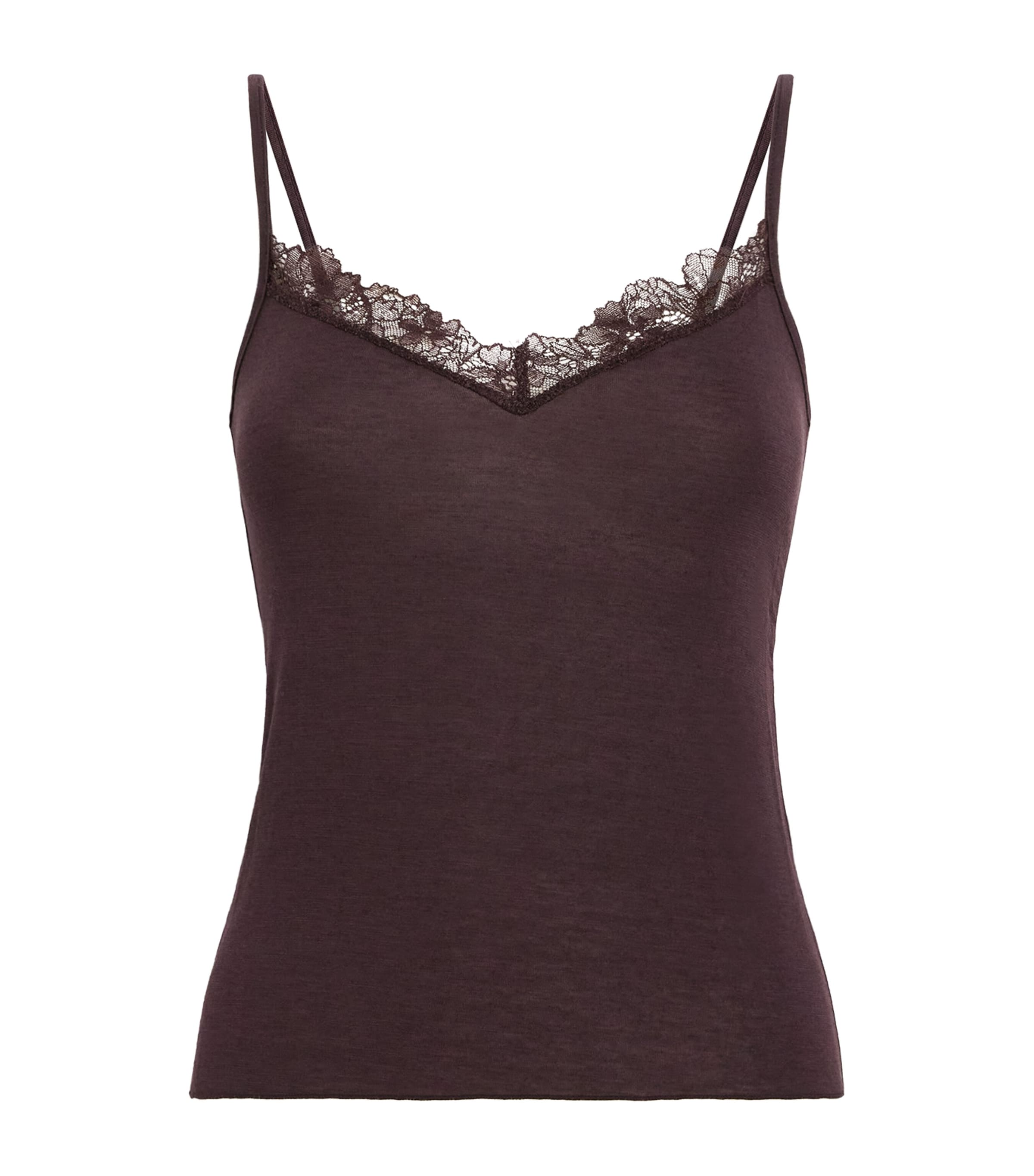 Skims Sheer Modal Lace Camisole In Brown