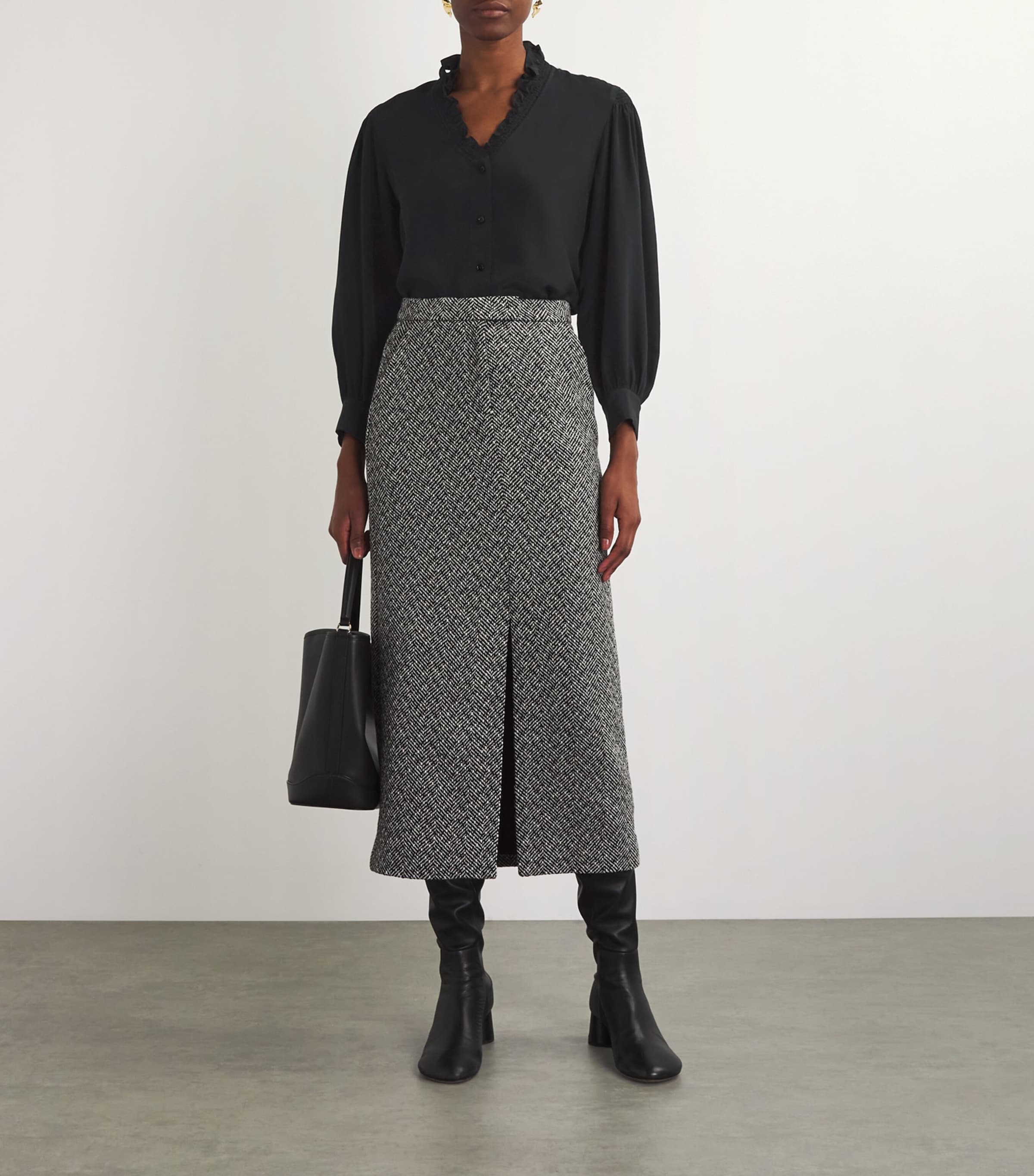 Silk Ruffle Collar Shirt BLACK Image 2