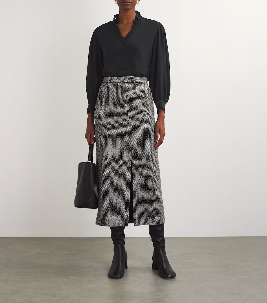 Silk Ruffle Collar Shirt BLACK Image 2