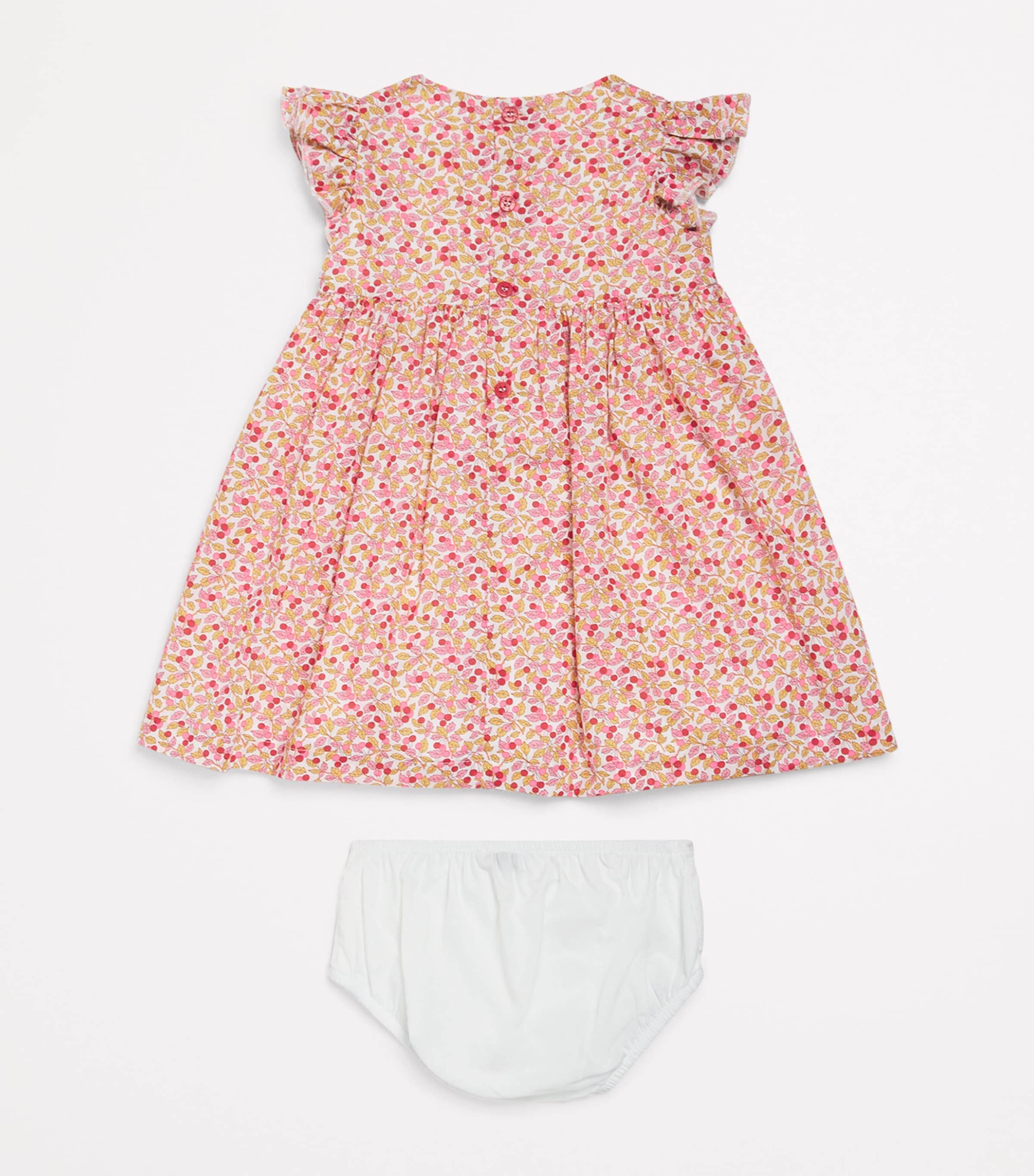 Il Gufo Cotton Leaf Print Dress and Bloomers Set (6-18 Months) Apricot Image 2
