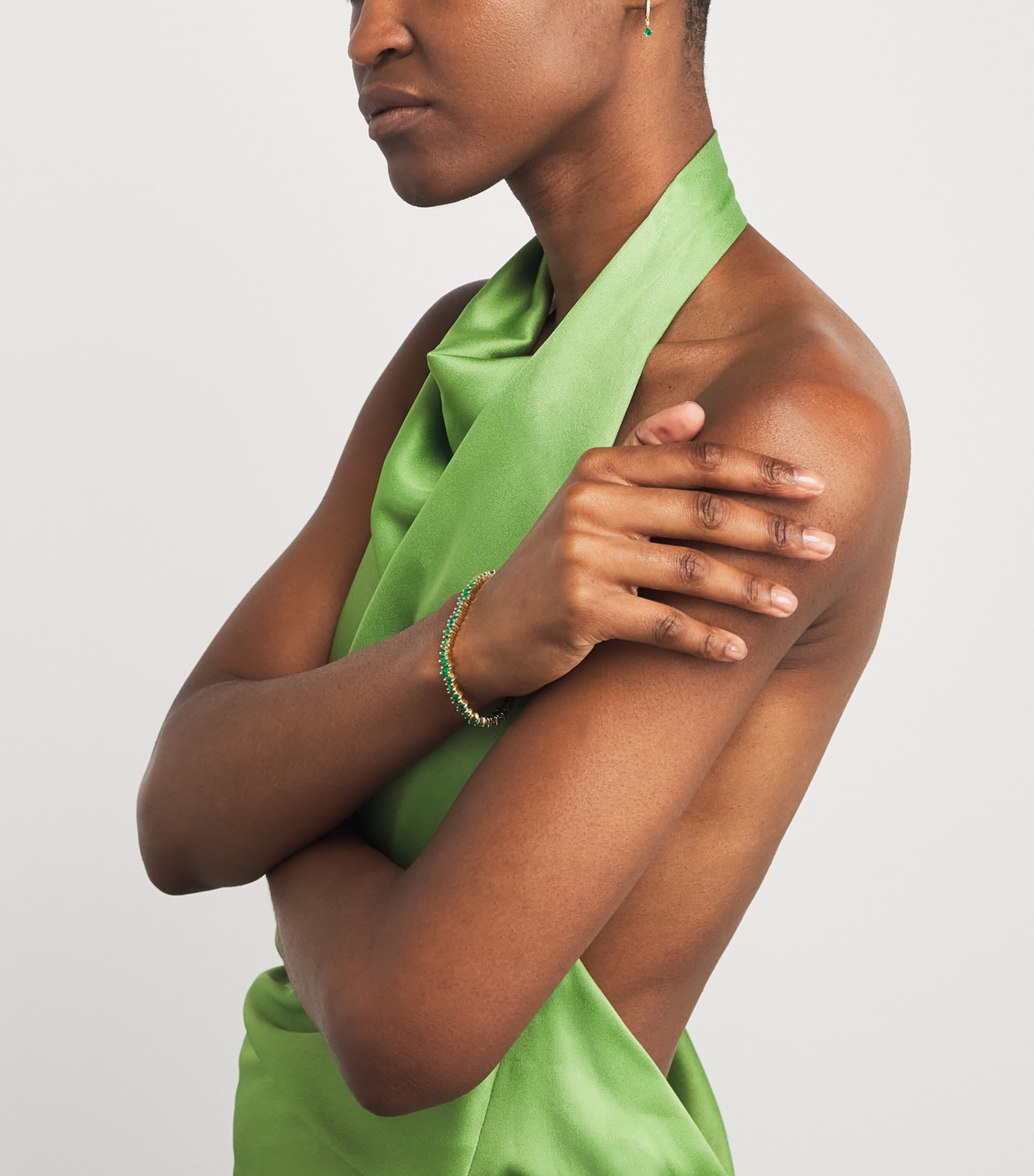 Yellow Gold, White Diamond and Emerald Bold Drop Earrings 18K YG/EMER Image 5