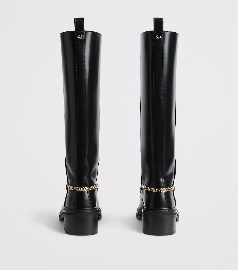 Maje Leather Embellished Knee Boots Black Image 4