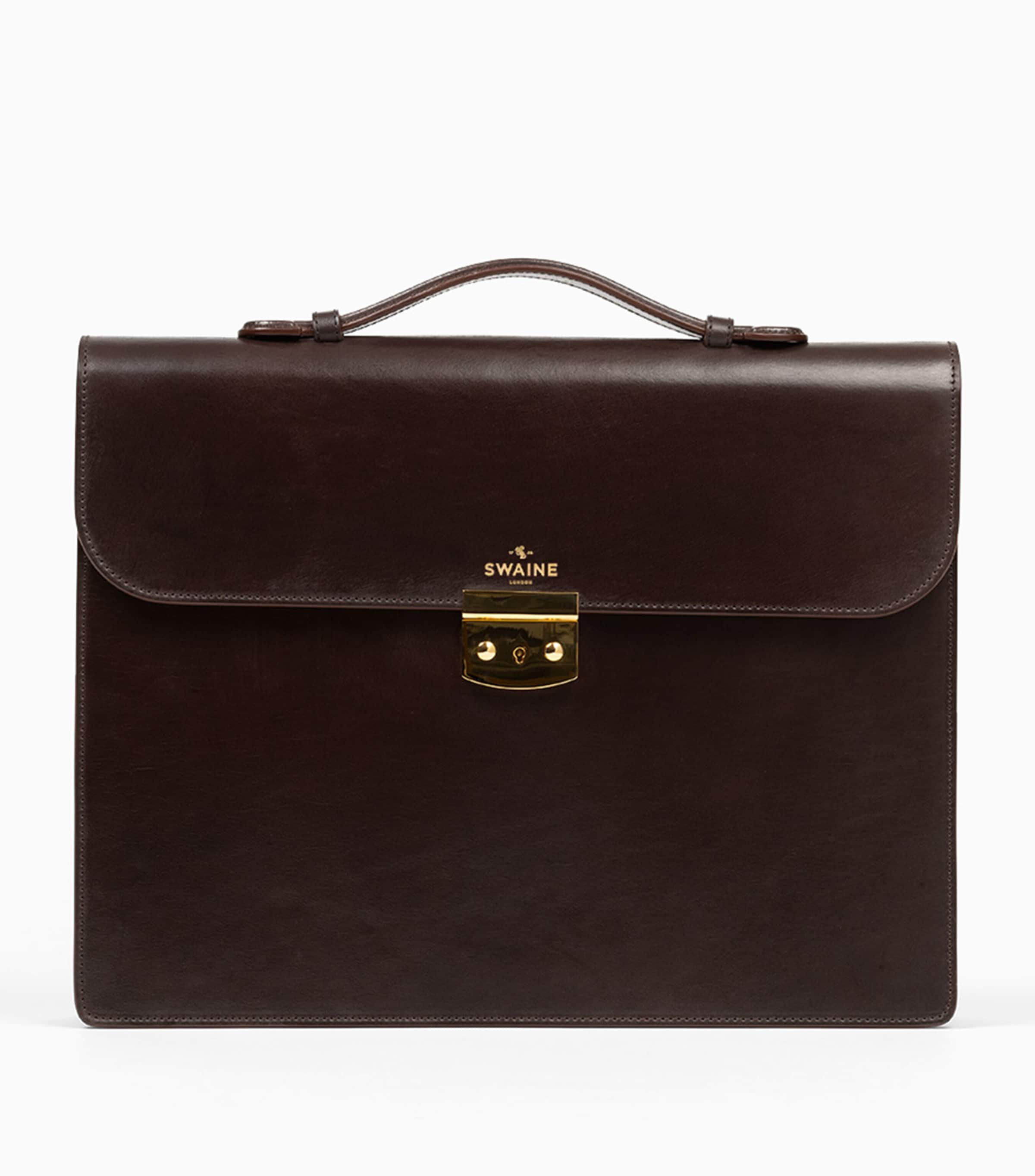 Swaine Leather Mayfair Briefcase In Brown