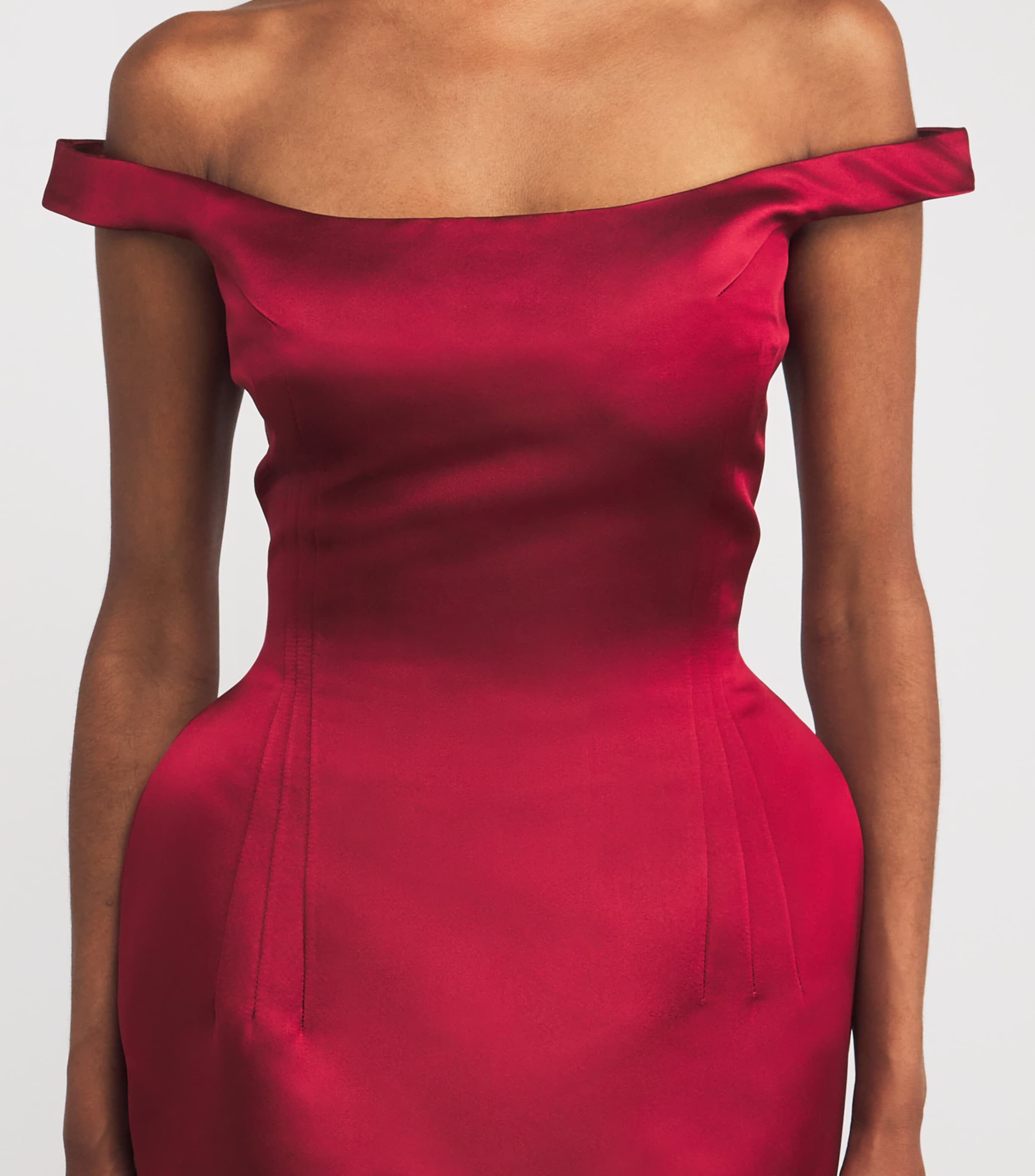 Silk Off-The-Shoulder Corset Midi Dress BORDEAUX Image 4