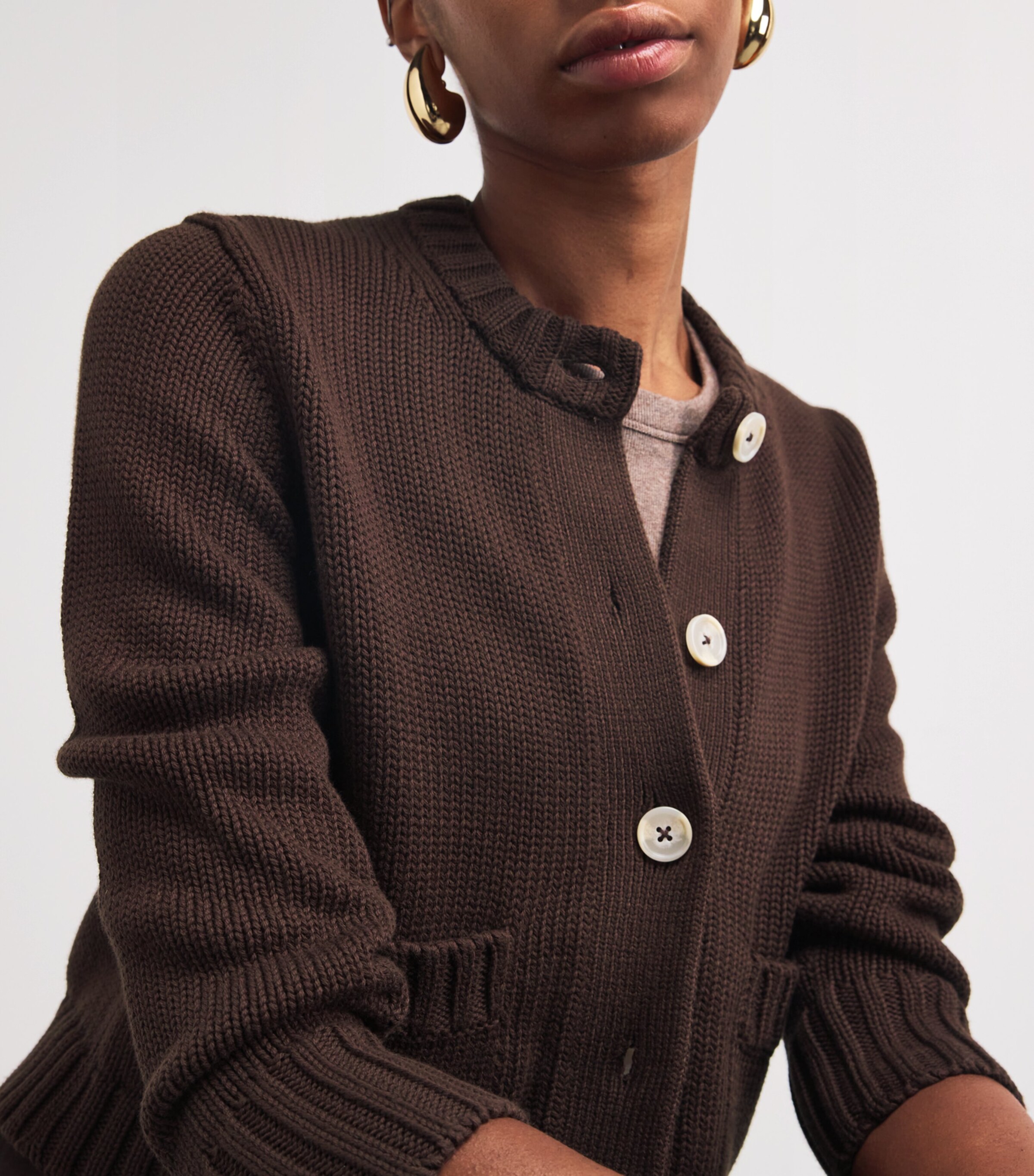 ME+EM Womens Cotton Cropped Cardigan Warm Chocolate Image 6