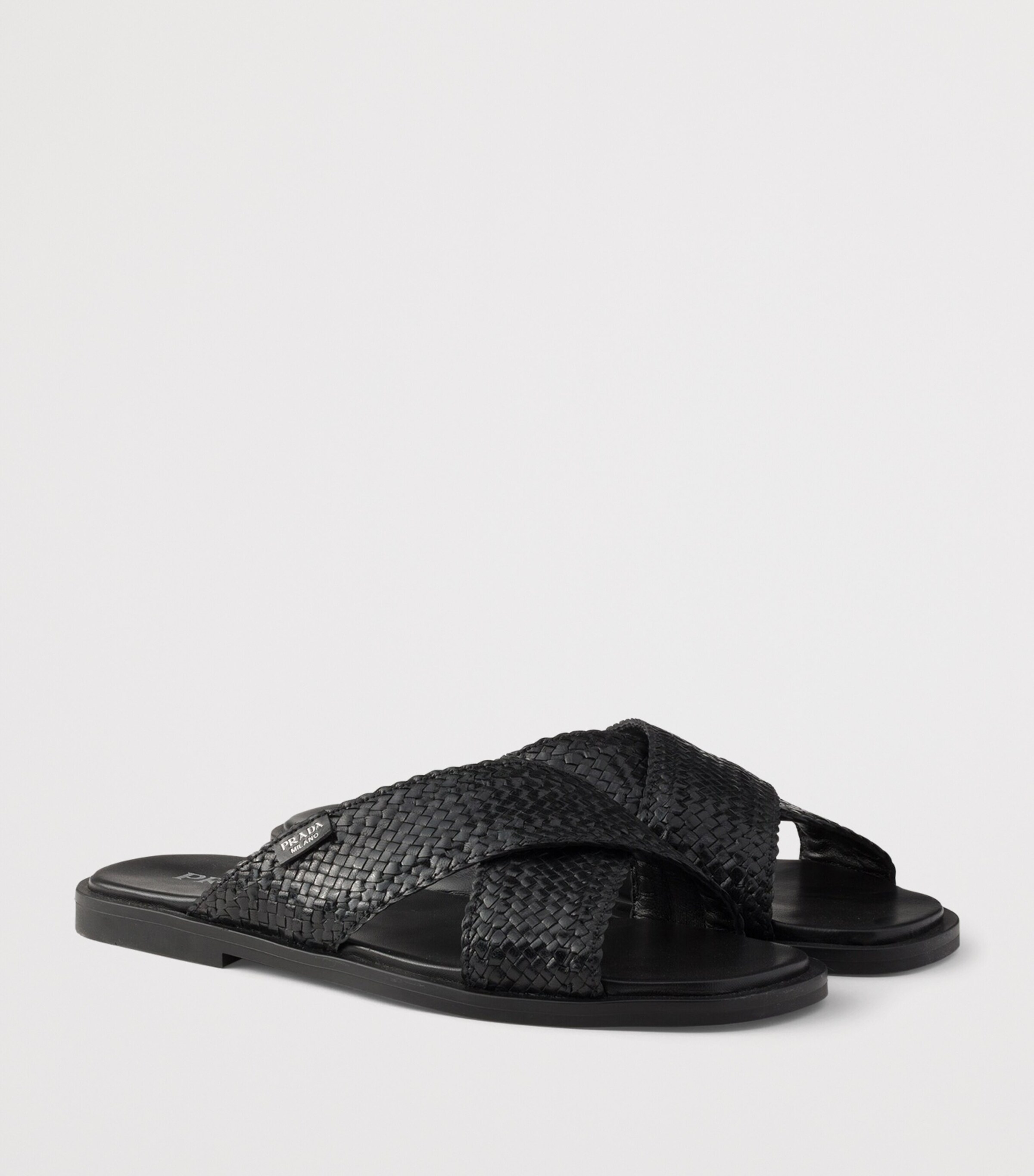 Prada Leather Woven Crisscross Sandals Image 2