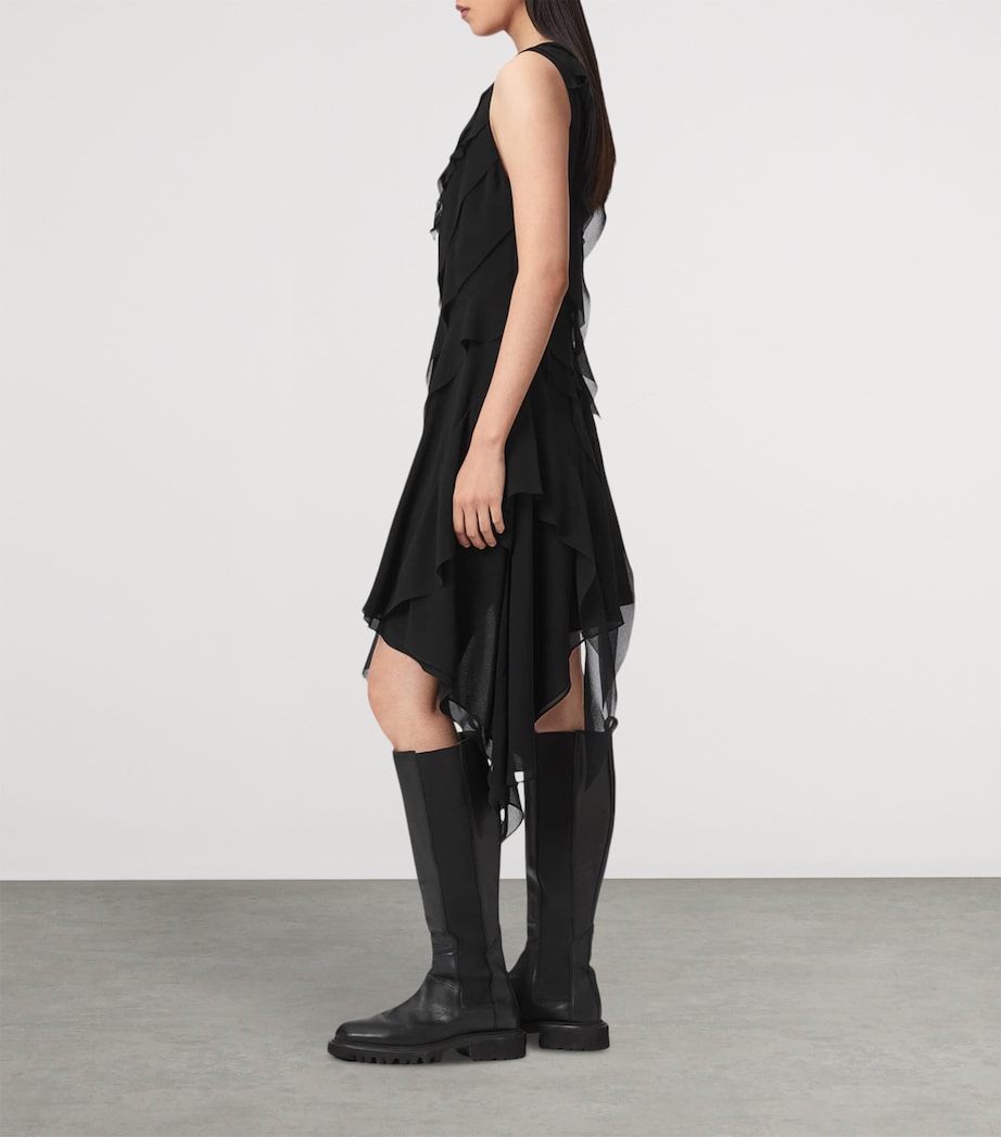 AllSaints Womens Ruffled Asymmetric Angie Midi Dress Black Image 5